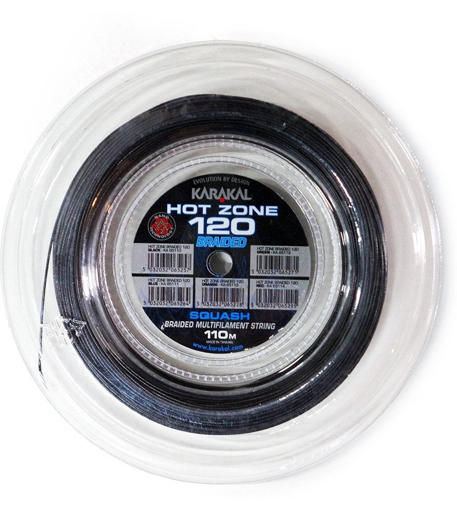 Karakal Squashsaite Hot Zone Braided 120 (Power+Kontrolle) 1.20mm schwarz 110m Rolle, Saitendicke: 1.20
