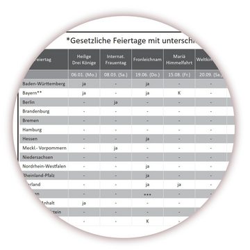 LYSCO Urlaubsplaner Personalplaner 2025 nass abwischbar DIN B1 / B2 22 Mitarbeiter, korrigierbar bei Nutzung NON-Permanent Folienstiften