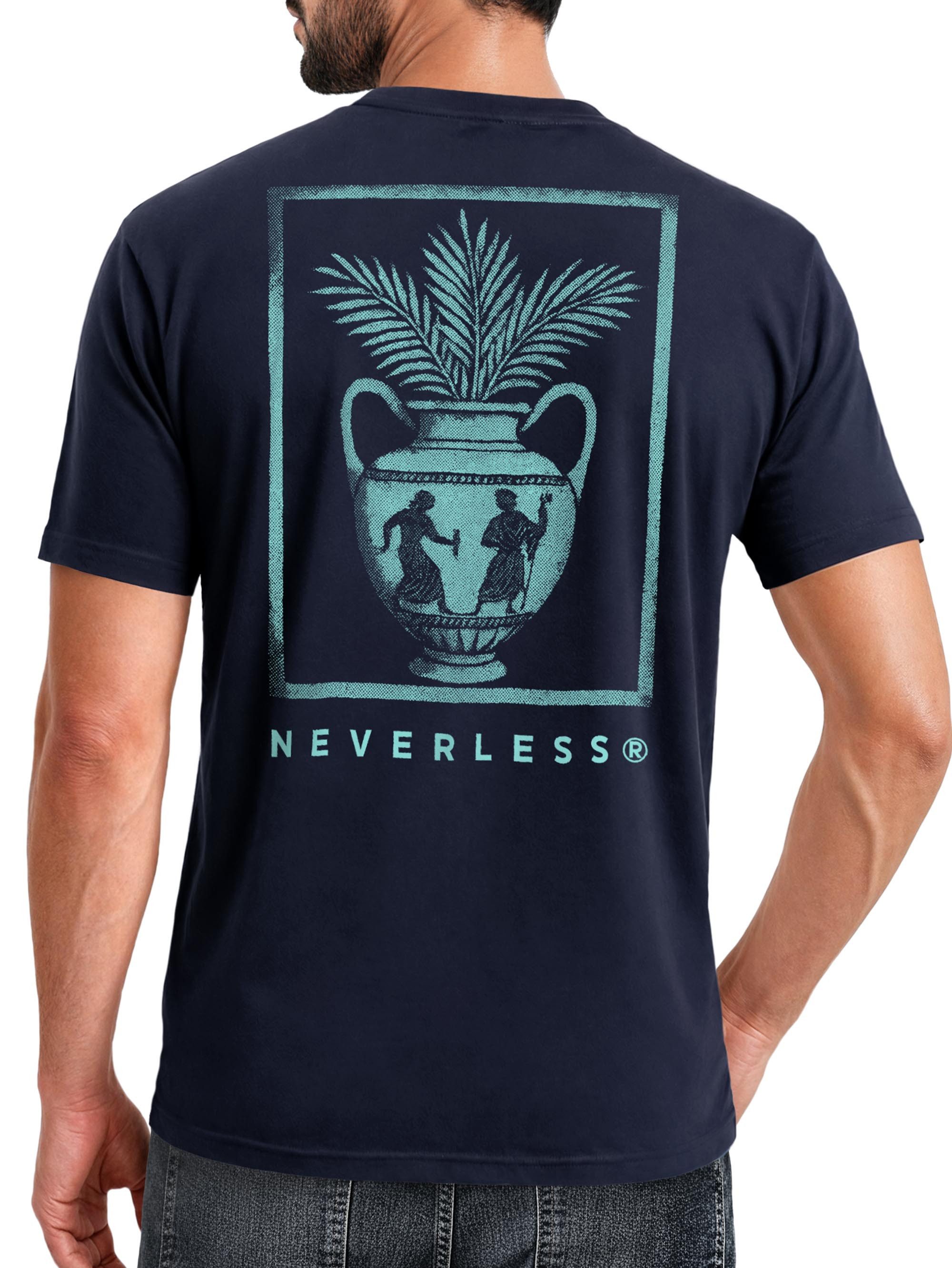 Print-Shirt Herren T-Shirt Backprint Vase Antik Palmwedel Palmen-Look Grafikshirt