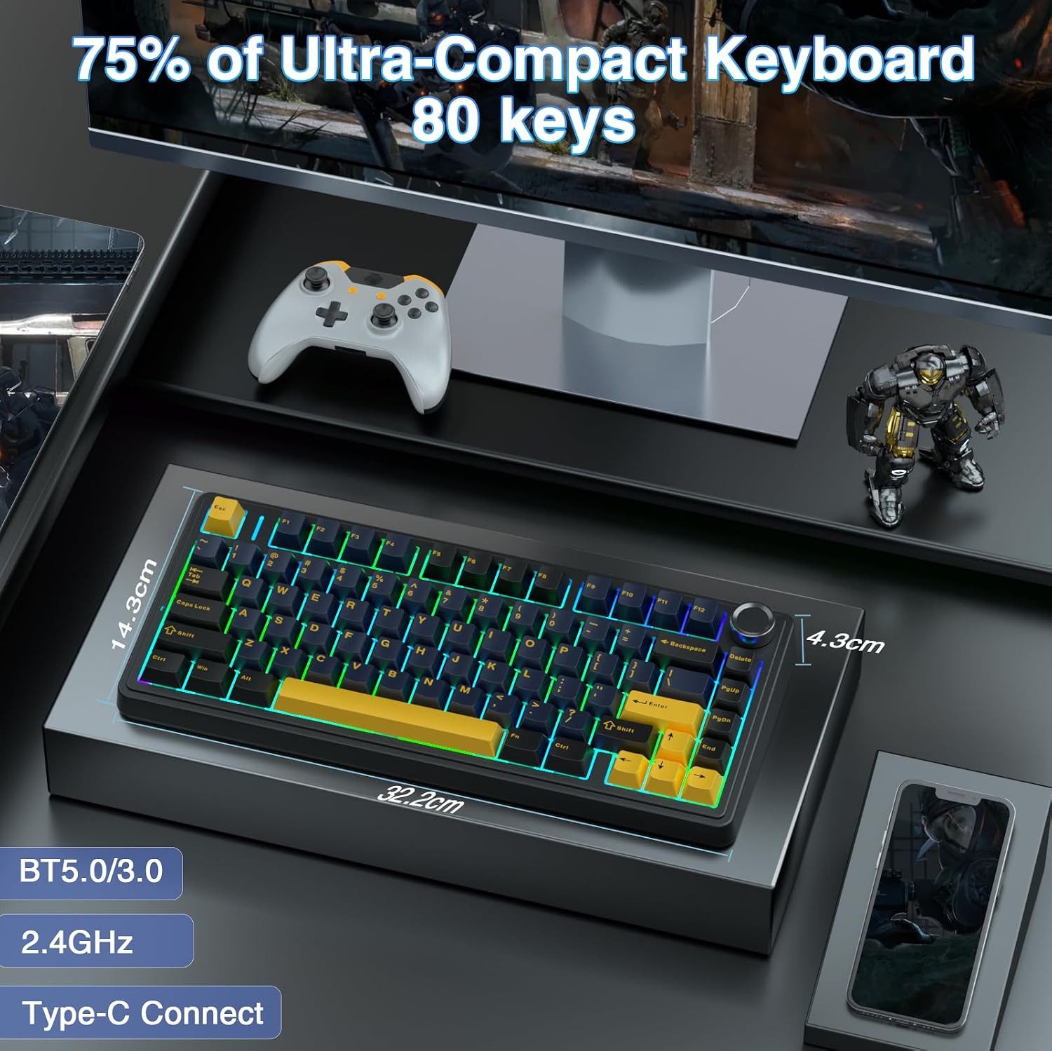 nsihing AULA F75 Mechanische Tastatur, 75%, Hot Swap, Knopf, RGB Gaming-Tastatur – Bild 2 von 5