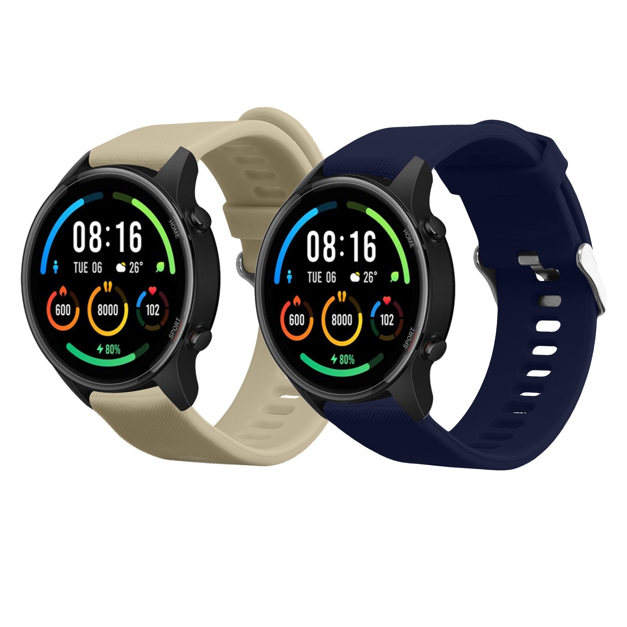 kwmobile 2x Uhrenarmband für Xiaomi Mi Watch / Mi Watch Color Sport Armband Smartwatch, 2-tlg., Fitnesstracker Band Set aus TPU Silikon - Ersatzarmband Smartwatch