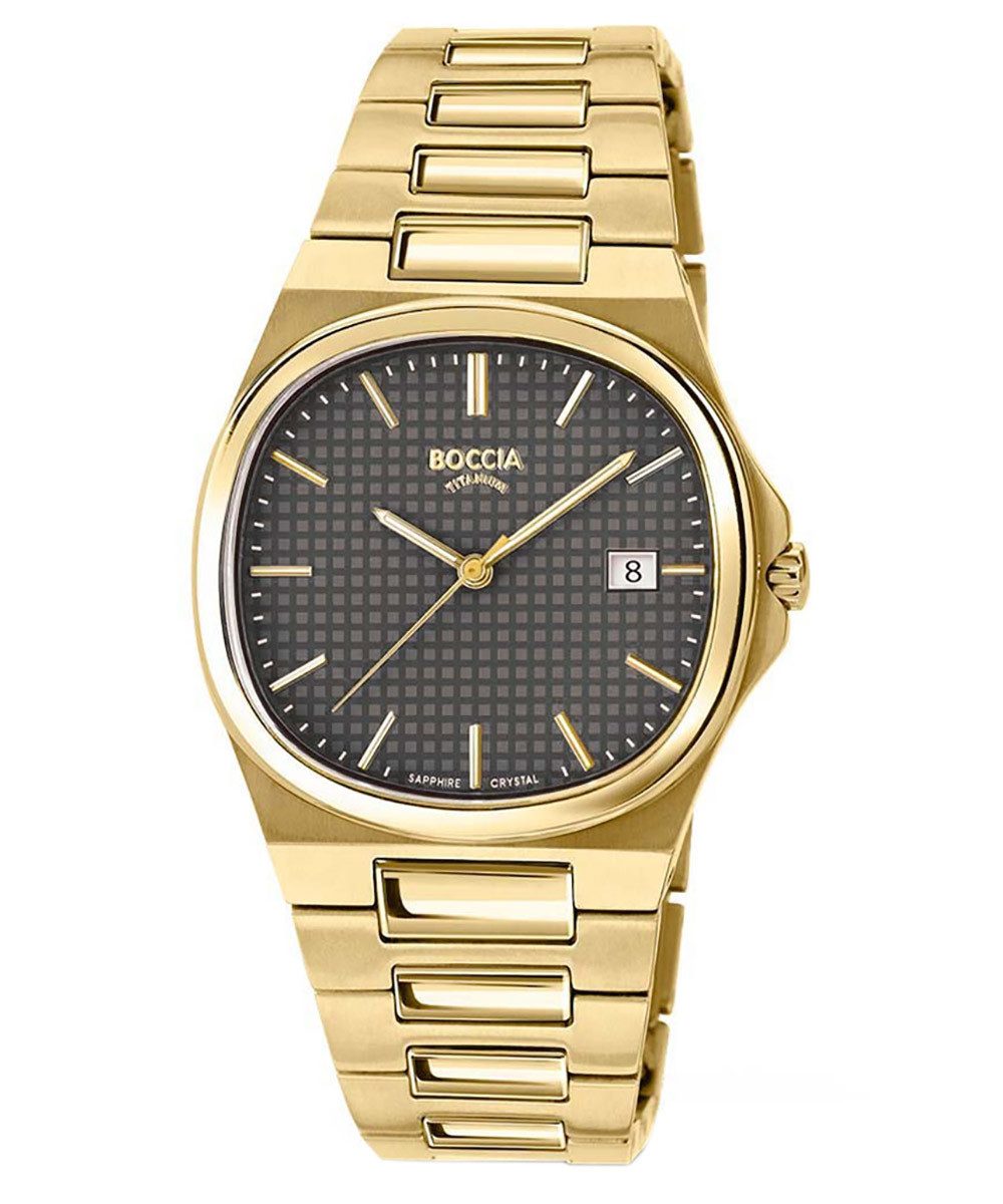Boccia Quarzuhr mit Saphirglas Goldfarben/Braun