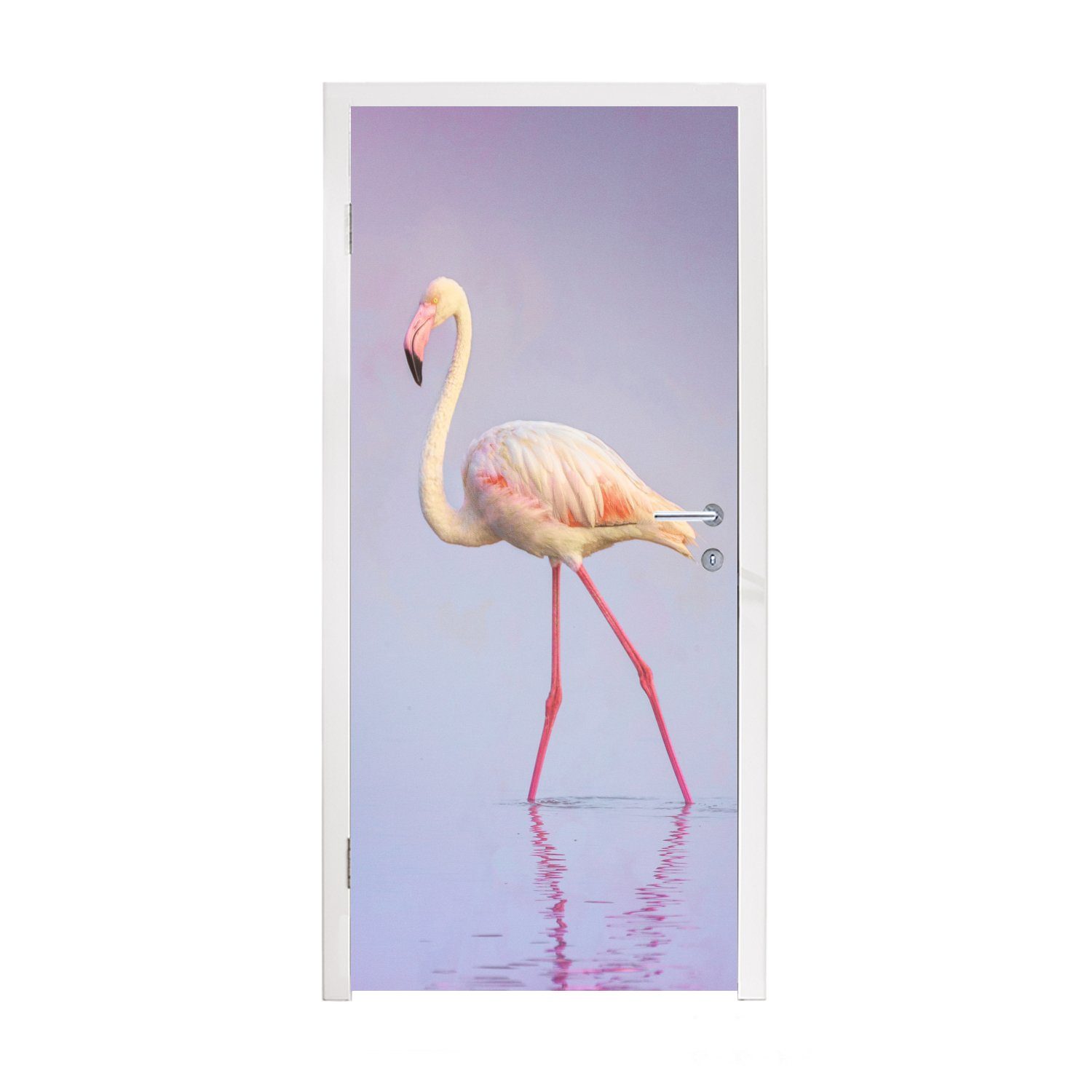 St), Wasser (1 Rosa, für Matt, MuchoWow bedruckt, Fototapete - - Flamingo cm Türtapete 75x205 Tür, Türaufkleber,