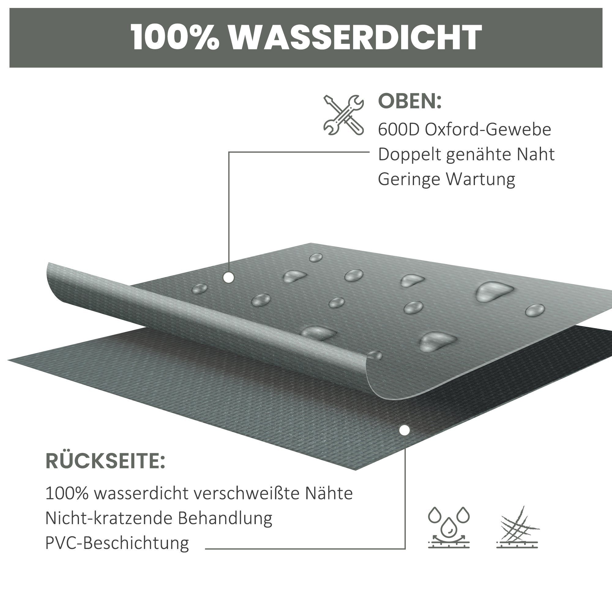 Outsunny Gartenmöbel-Schutzhülle Loungemöbel 600D Oxford Gewebe Abdeckhaube für Gartentisch (Abdeckung, 1-St., Abdeckplane), 275 x 205 x 90 cm Dunkelgrau – Bild 5 von 5
