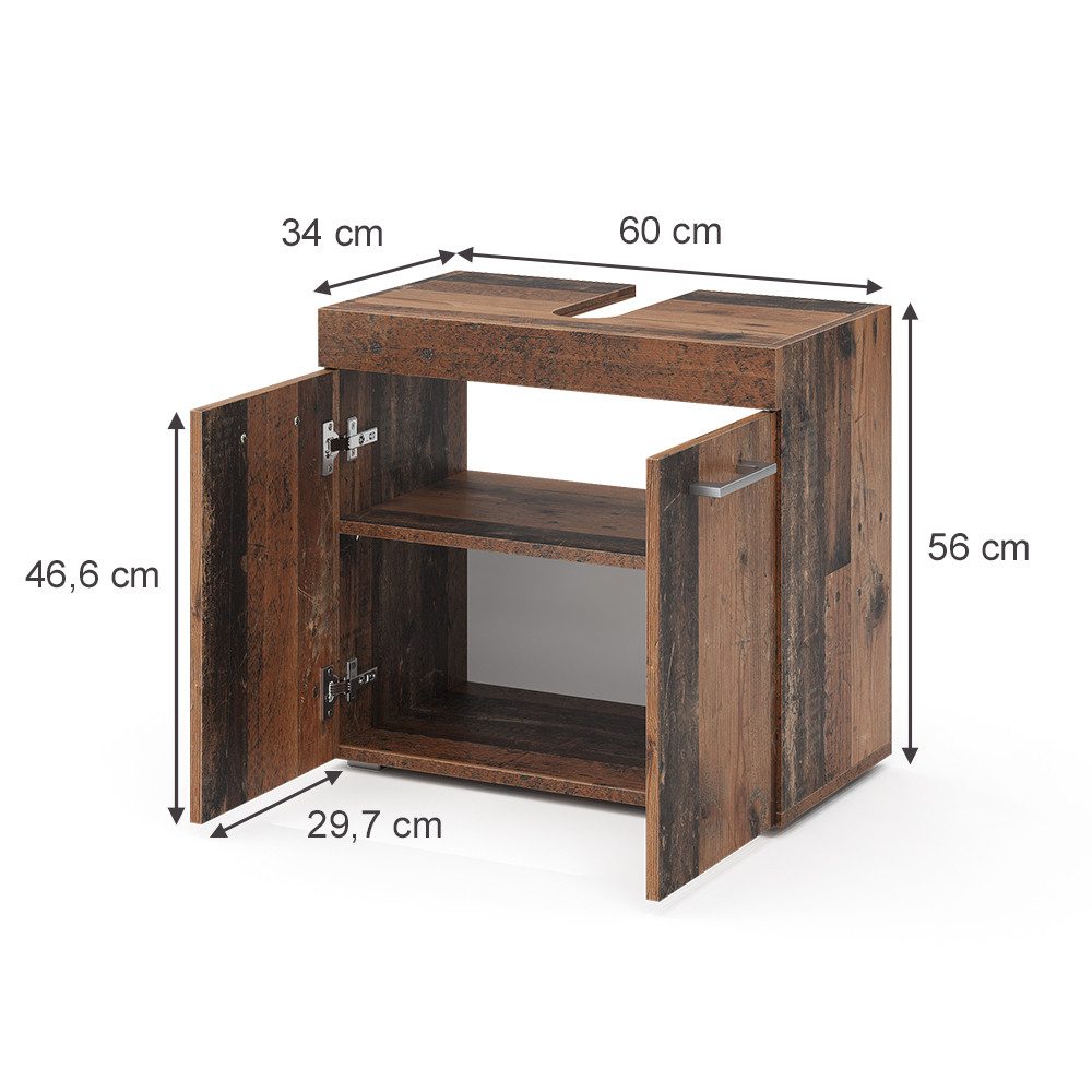 Vicco Waschbeckenunterschrank Luna, Oldstyle, 60 x 56 cm (1-St)