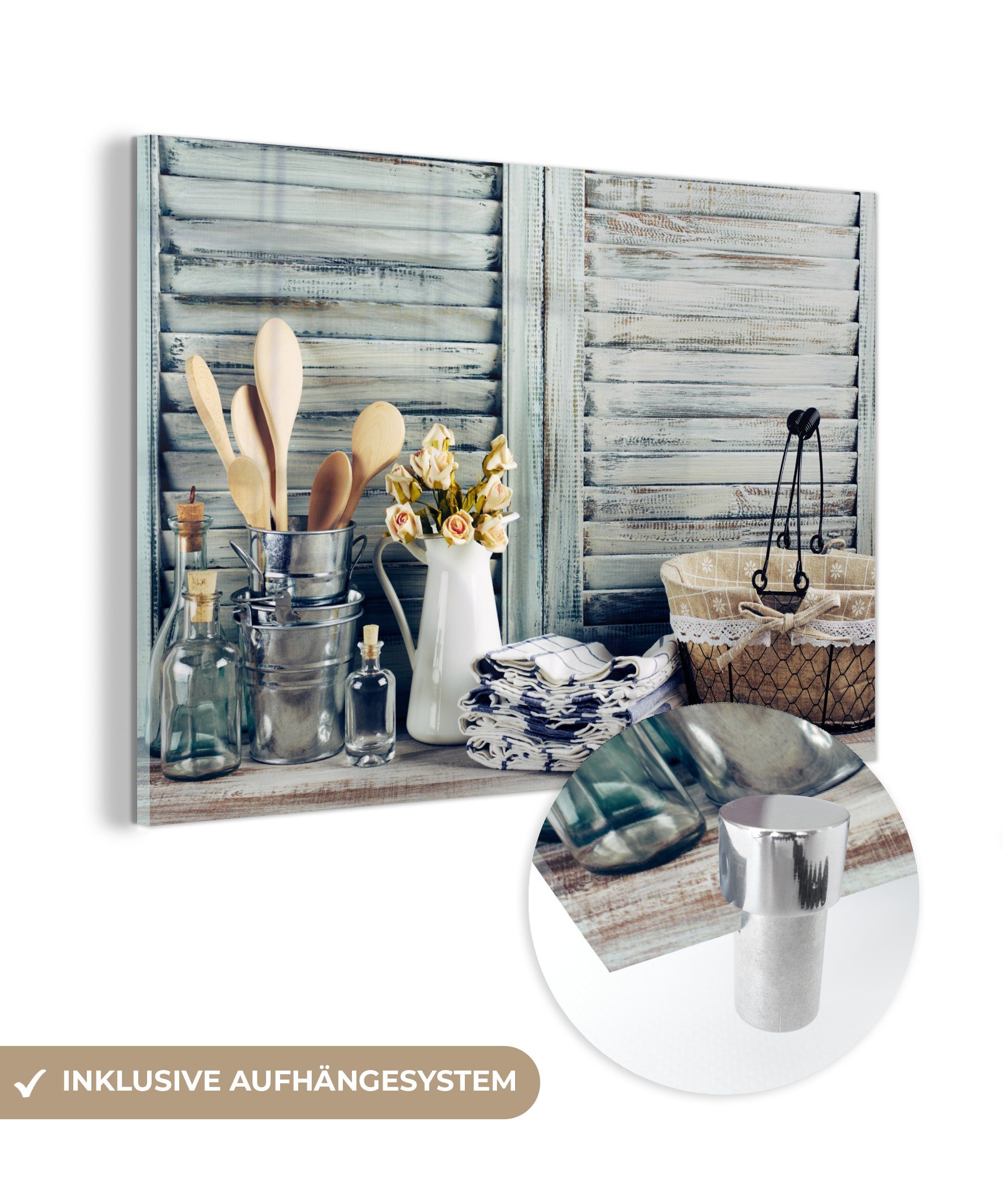 MuchoWow Acrylglasbild Stilleben - Küchenutensilien - Rustikal, (1 St), Glasbilder - Bilder auf Glas Wandbild - Foto auf Glas - Wanddekoration