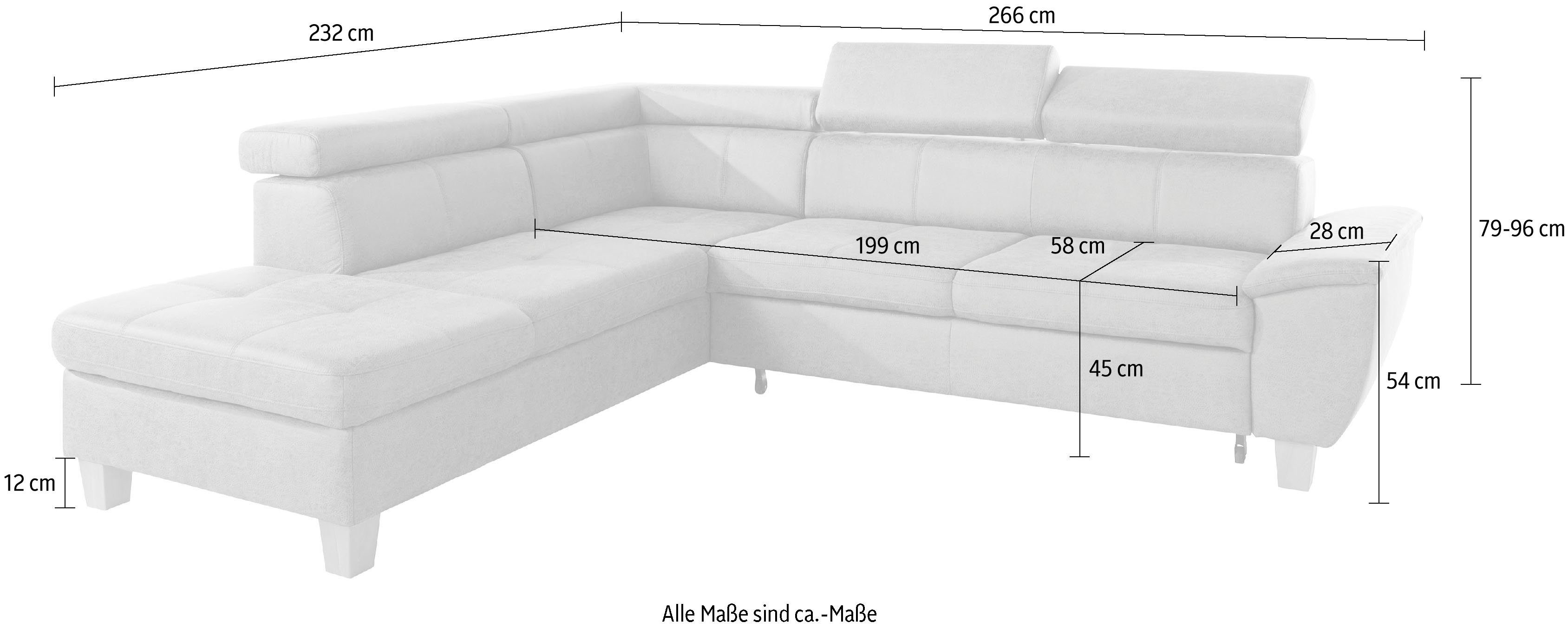 exxpo - sofa fashion Ecksofa wahlweise Bettfunktion Bettkasten und Kopfteilverstellung, Enya, inklusive
