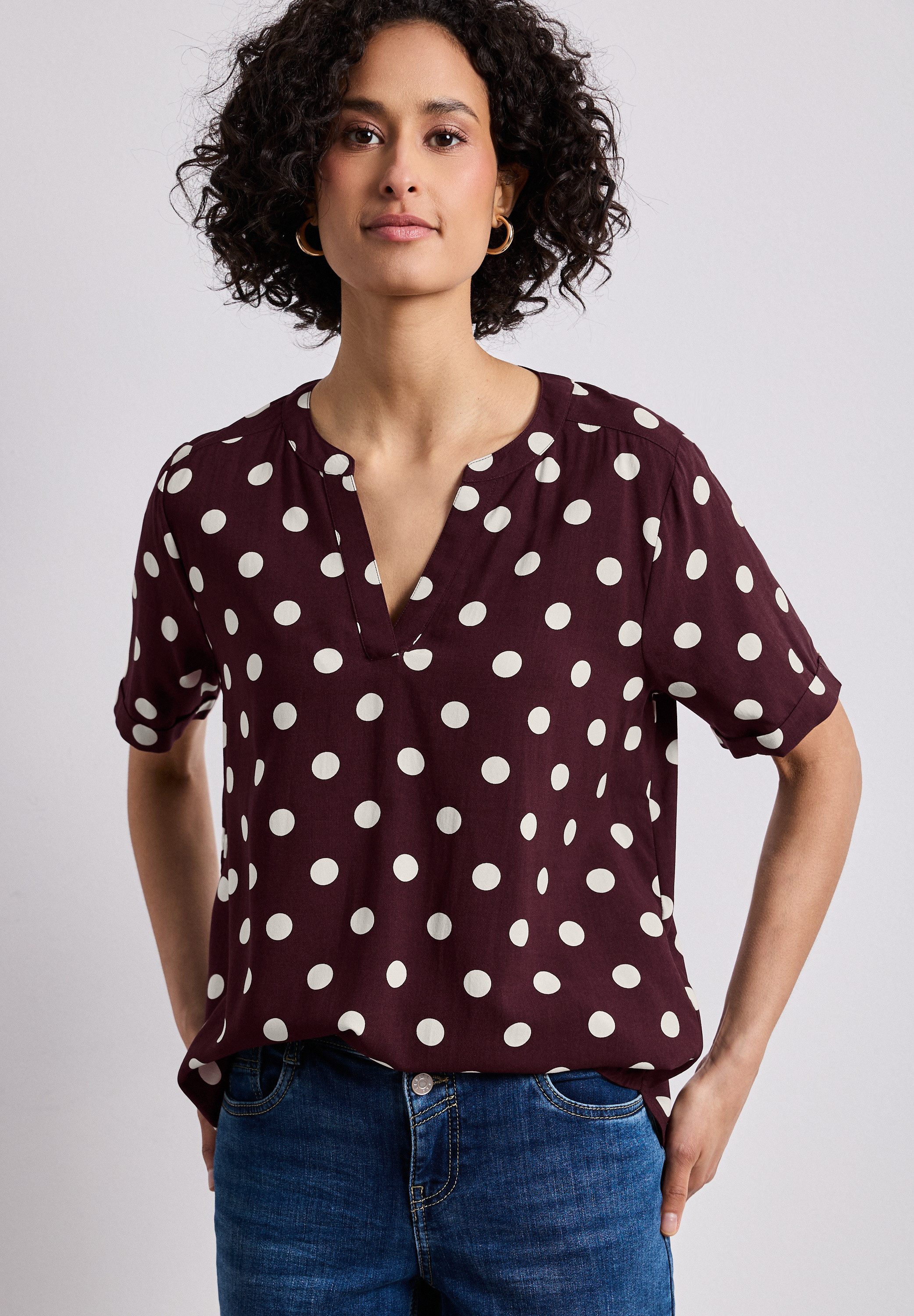 STREET ONE Kurzarmbluse mit allover Punkteprint