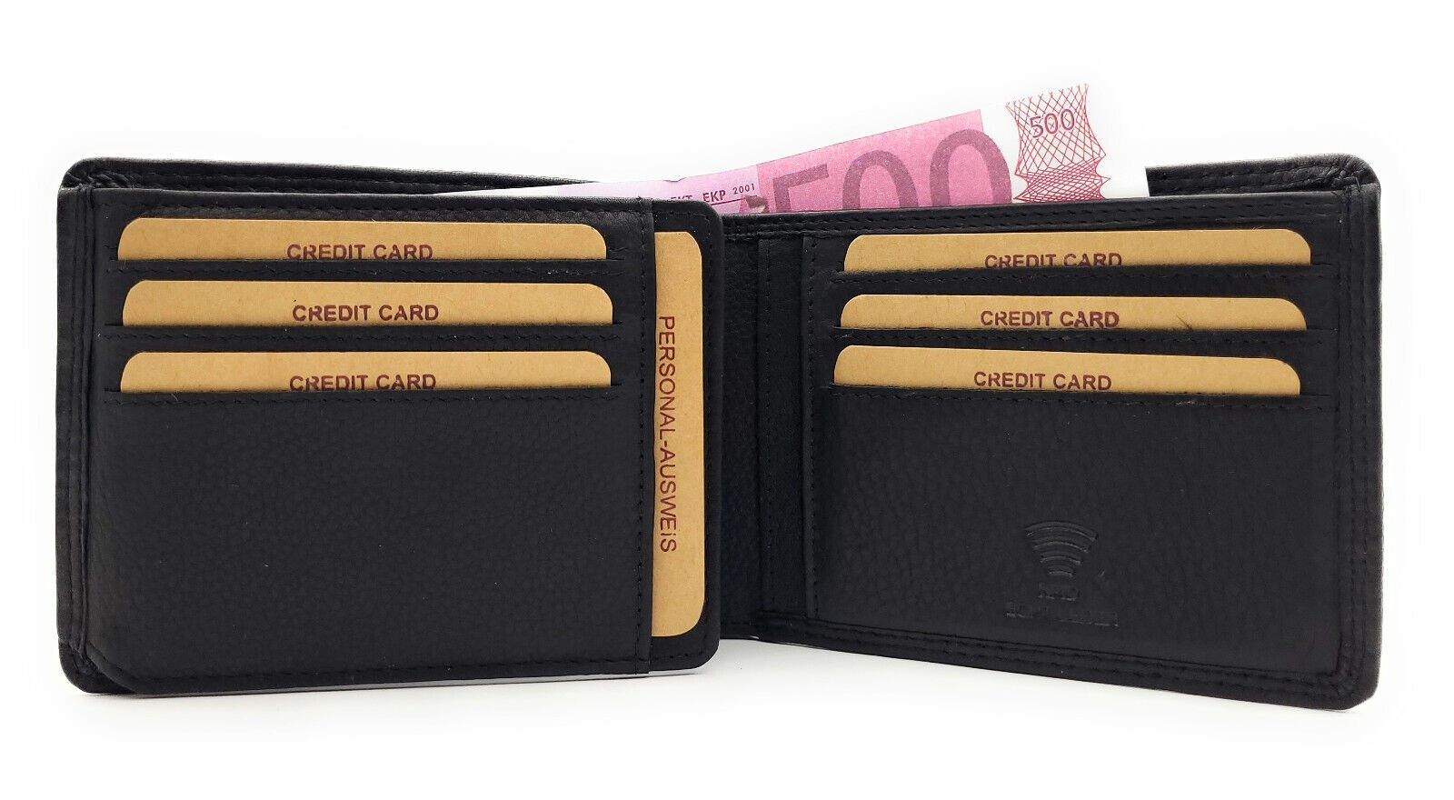 Hill Burry Geldbörse echt Leder Herren Portemonnaie mit RFID Schutz, flach gearbeitet, tolles Vollrindleder, tiefschwarz
