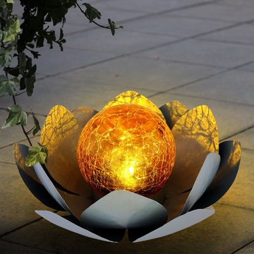 Globo LED Solarleuchte, LED-Leuchtmittel fest verbaut, Warmweiß, Gartendeko Außenlampe Solarlampe Lotusblume Flammen Balkonlampe 2x