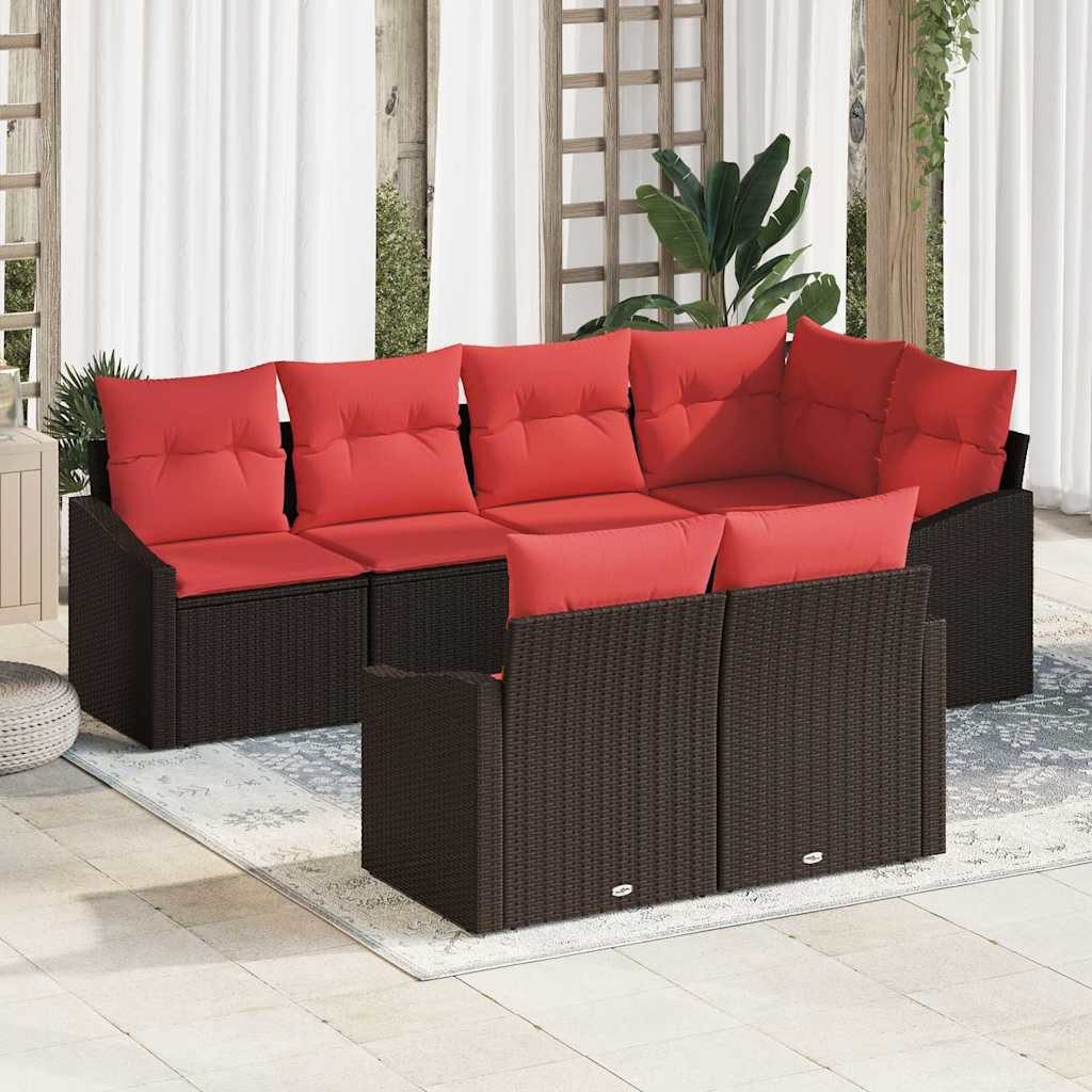 vidaXL Gartenlounge-Set Sofa Set 7 Stk. Braun [Synthetisch]: Poly Rattan, (7-tlg)