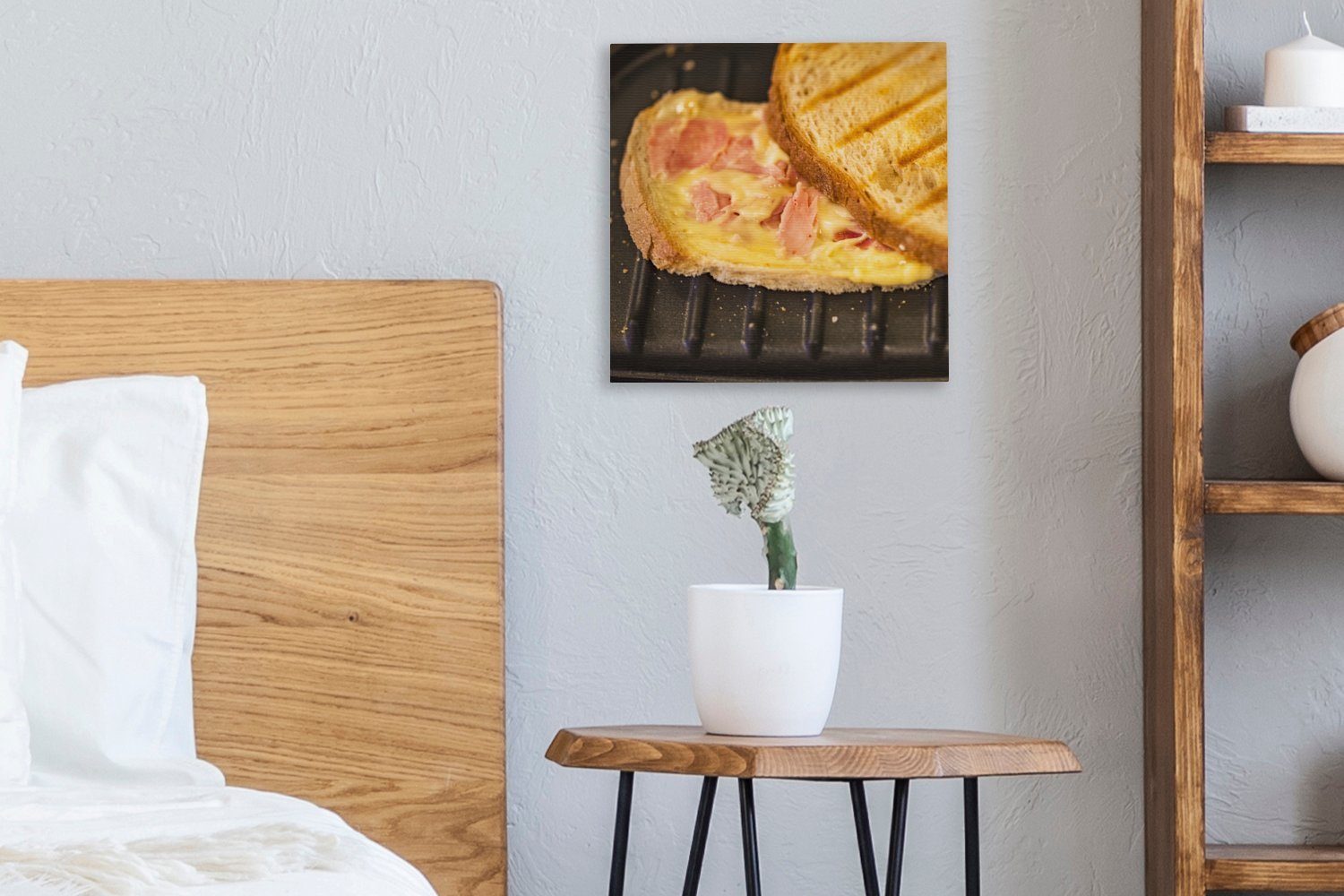 OneMillionCanvasses® Leinwandbild Schinken-Käse-Toast auf Bilder Wohnzimmer (1 Leinwand einem St), Schlafzimmer Toaster, für