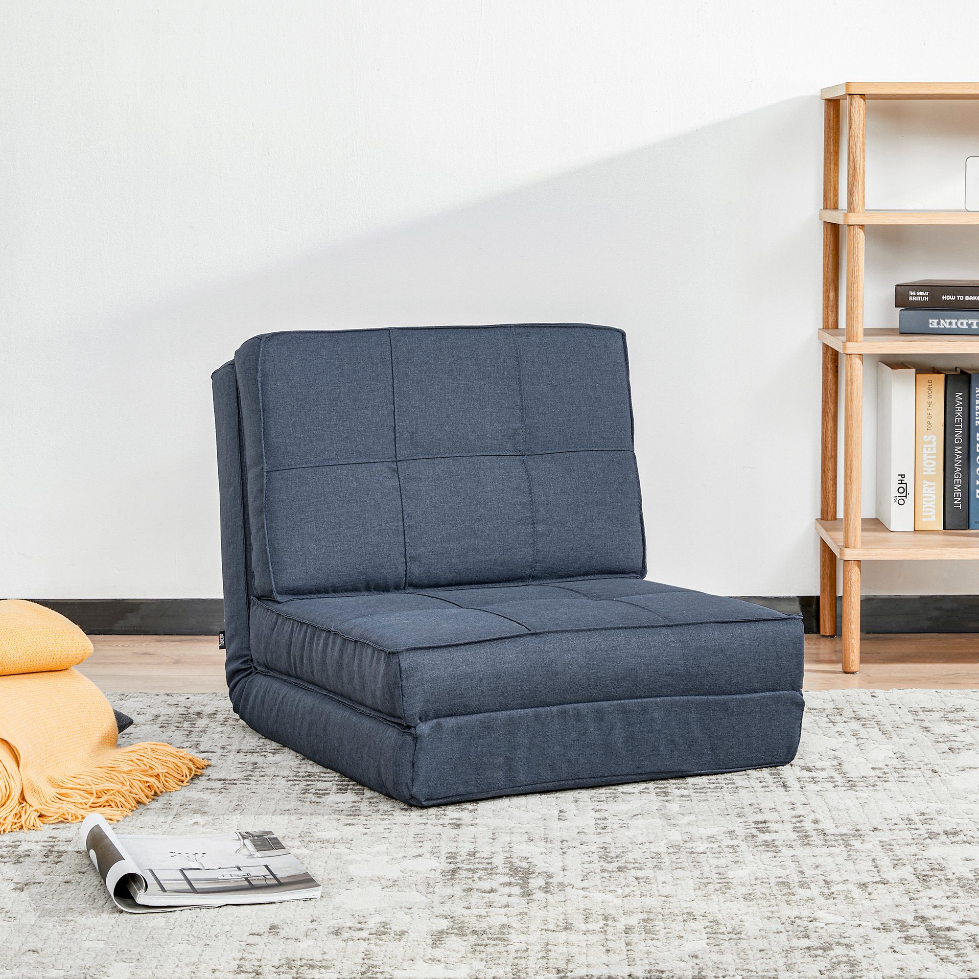 HOMCOM Bodenkissen Bodensofa klappbar Schlafsessel 5-stuhfig verstellbar, Dunkelblau 61 x 73 x 58 cm
