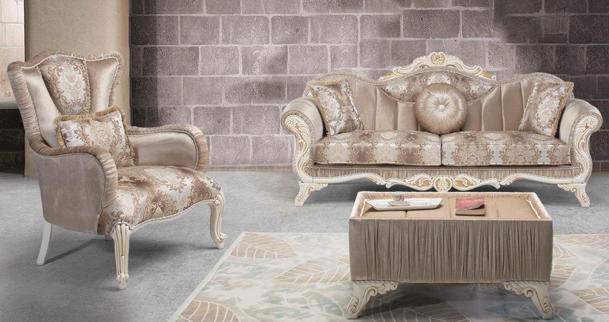 im Möbel Casa Padrino / Beige 1 Gold 2 & & Barock Sofas - / Barockstil Weiß Prunkvolle Beistelltisch Luxus Set Sessel Couchtisch - 2