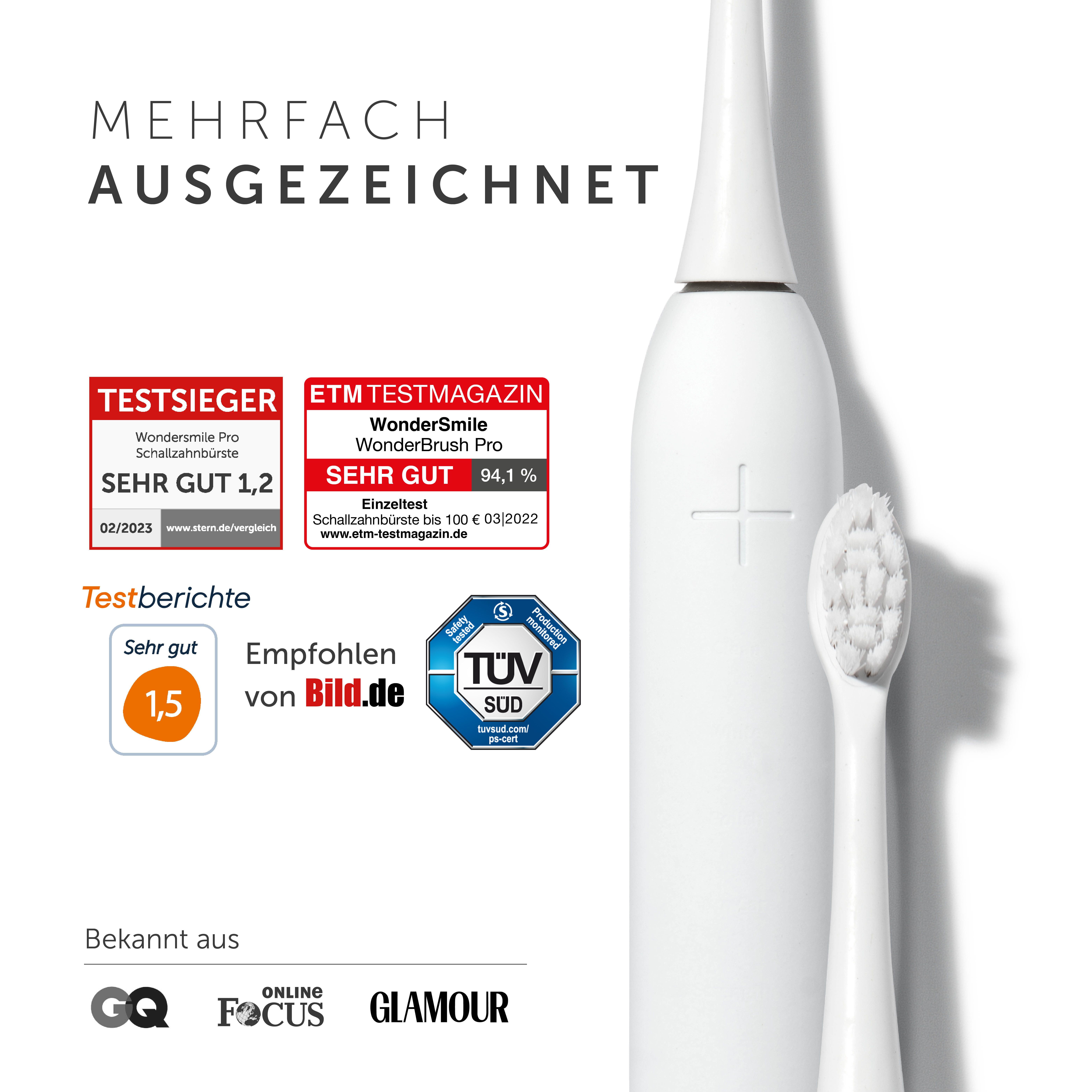 Wondersmile Schallzahnbürste Pro Travel Care Bundle, Aufsteckbürsten: 1 St., inkl. Reiseetui & Zahnpasta, Integrierter Zungenreiniger