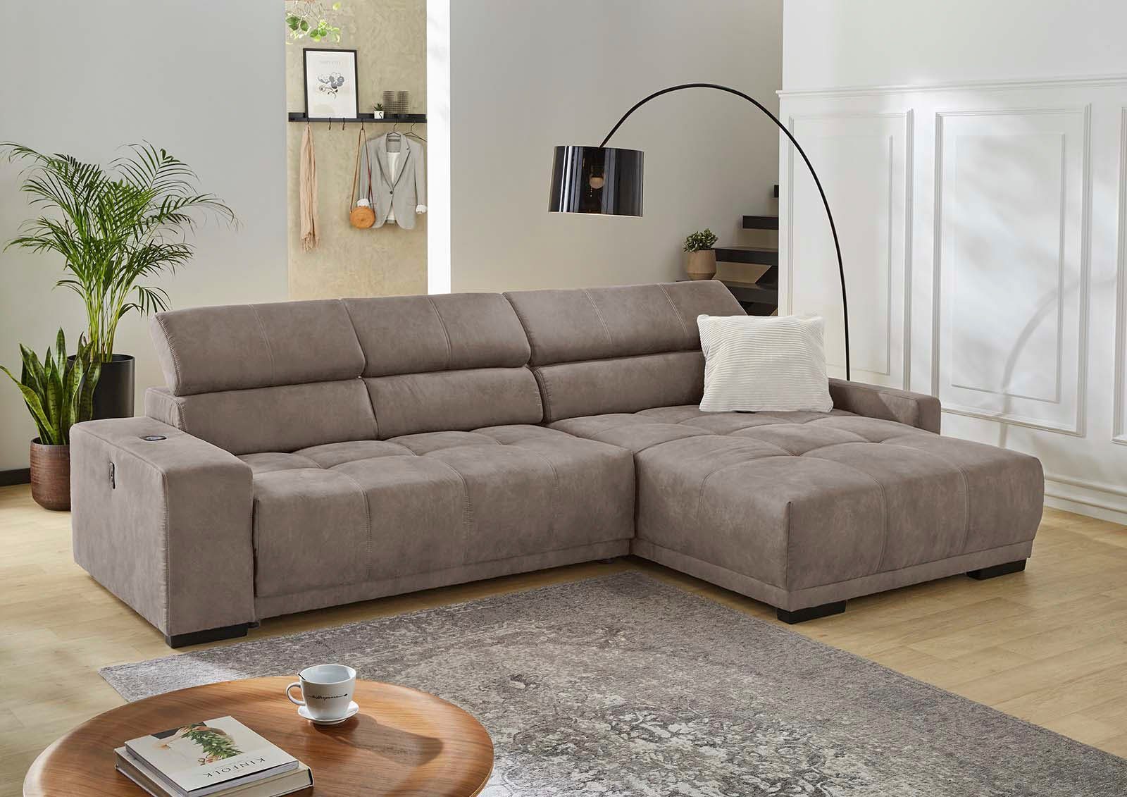 Jockenhöfer Gruppe Ecksofa Le Mans L-Form, B: 320 cm, mit 30 cm elektr. Sitztiefenverstellung, Kopfteilverstellung, induktive Ladestation, USB-Anschluss & Zierkissen