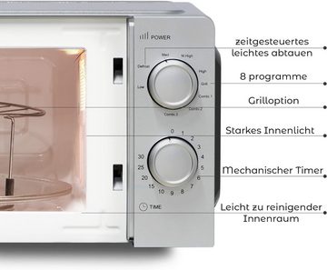 KUMTEL Mikrowelle Bis zu 1100W,Grillleistung 8 Leistungsstufe, Mikrowelle, Grill, 20,00 l, mit Grillfunktion und effizienter 360°-Drehung für optimale Ergebnisse