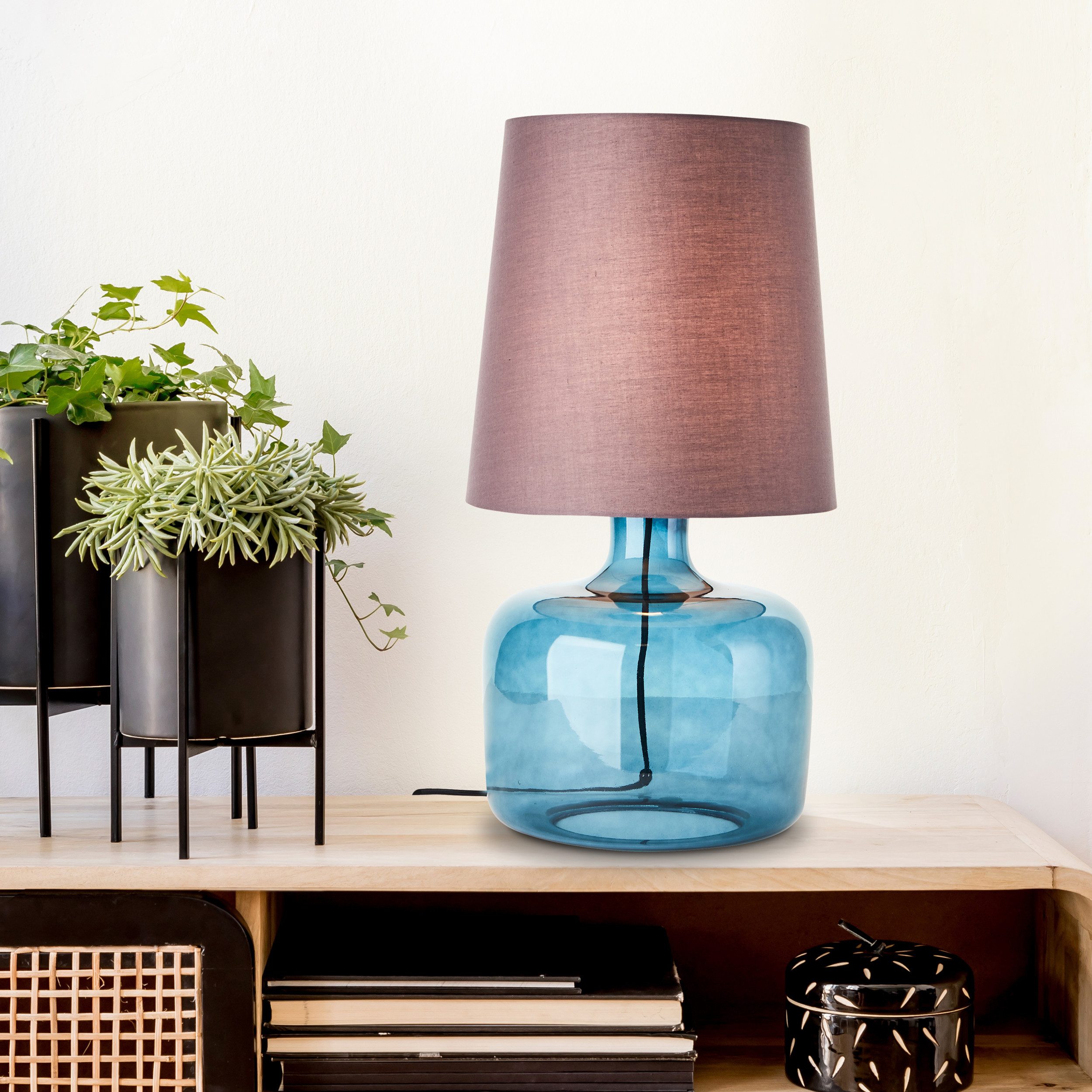 Lightbox Tischleuchte, ohne Leuchtmittel, dunkelblaue Tischlampe Stoff-Schirm - 56 cm Höhe & 30 cm Durchmesser