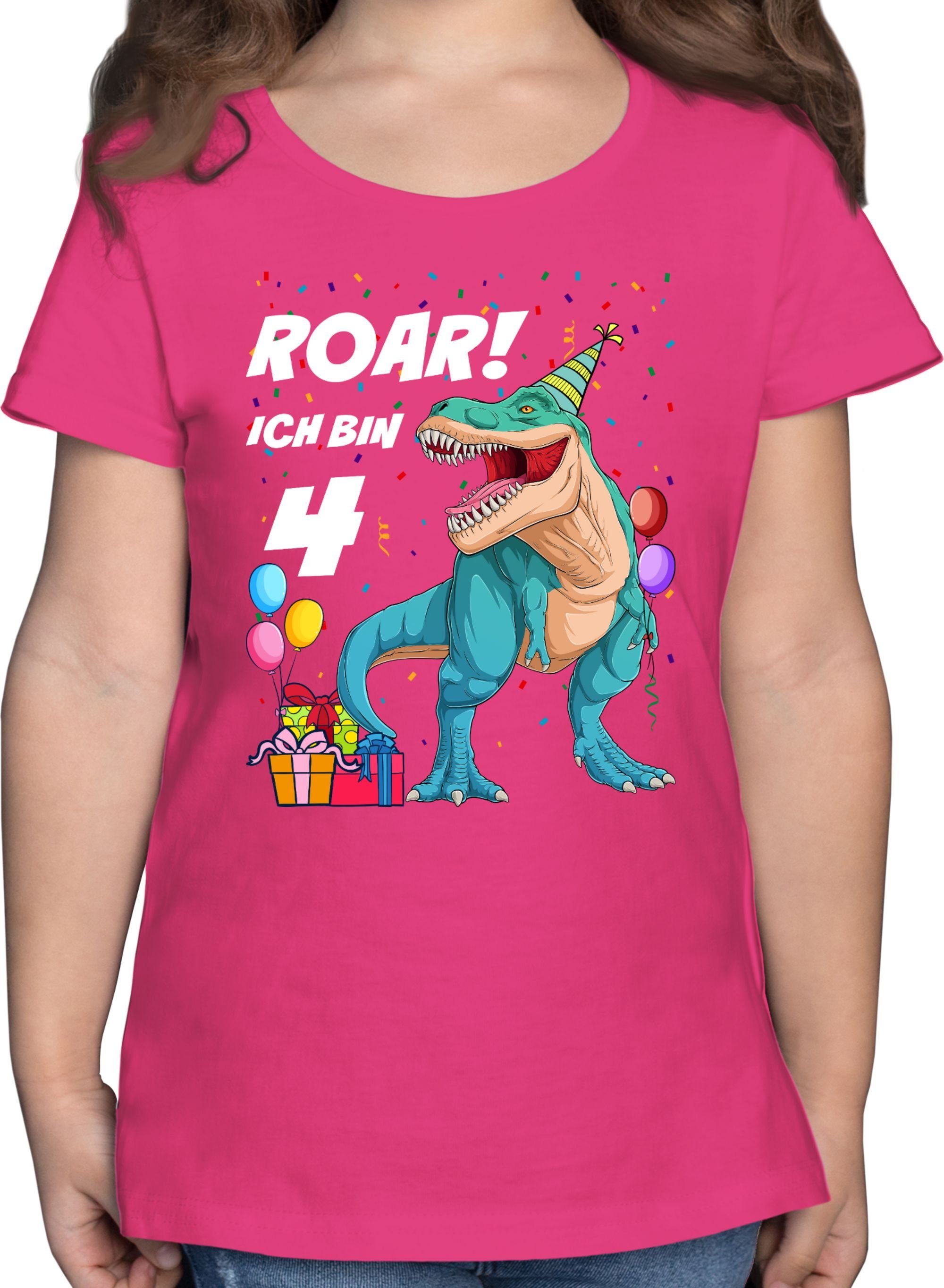 Fuchsia T-Rex T-Shirt Geburtstag 4. Ich 4 Dinosaurier - 1 bin Dino Shirtracer Jahre