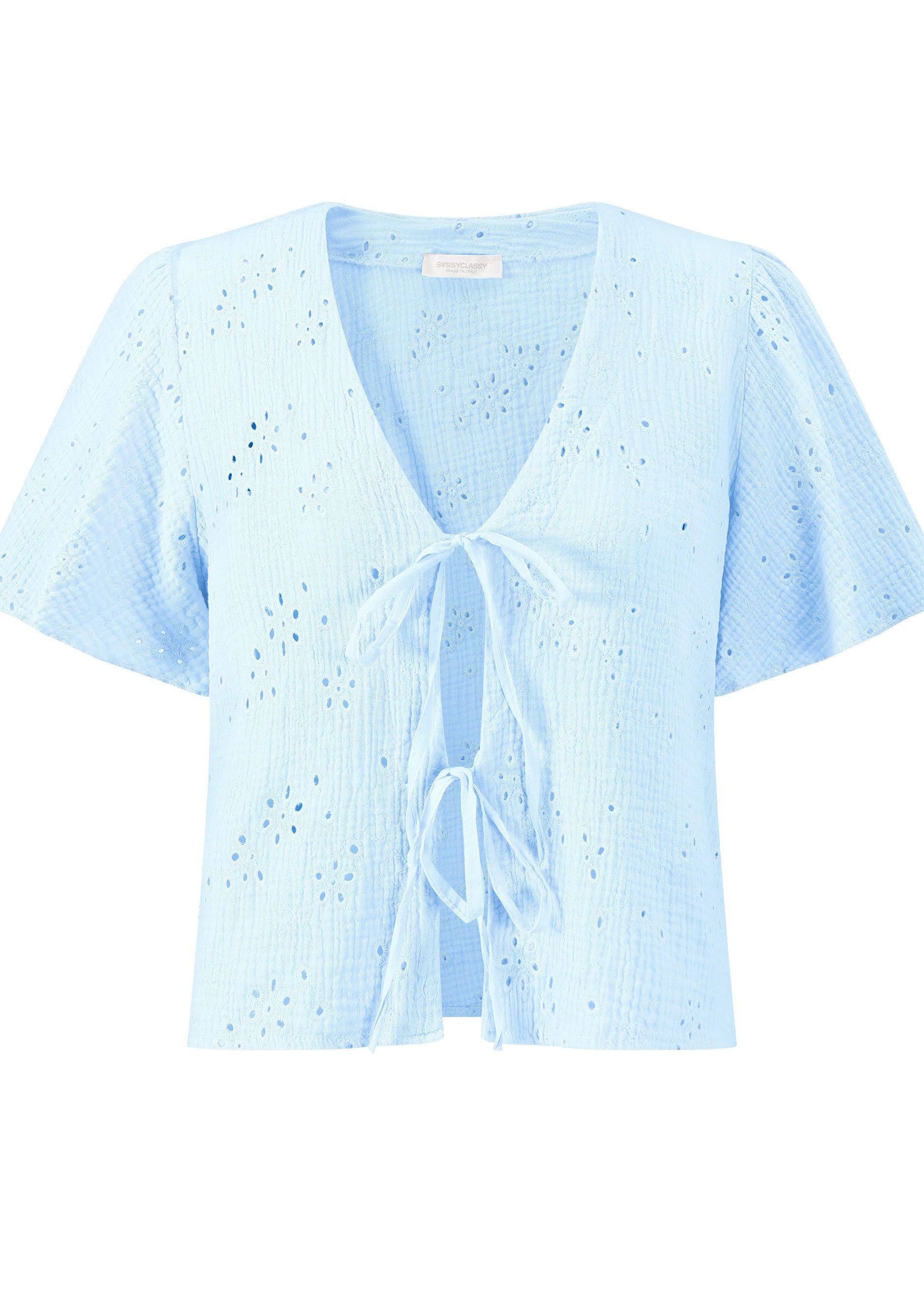 SASSYCLASSY Langarmbluse Musselin Bluse zum Binden Damen mit Lochstickerei günstig online kaufen