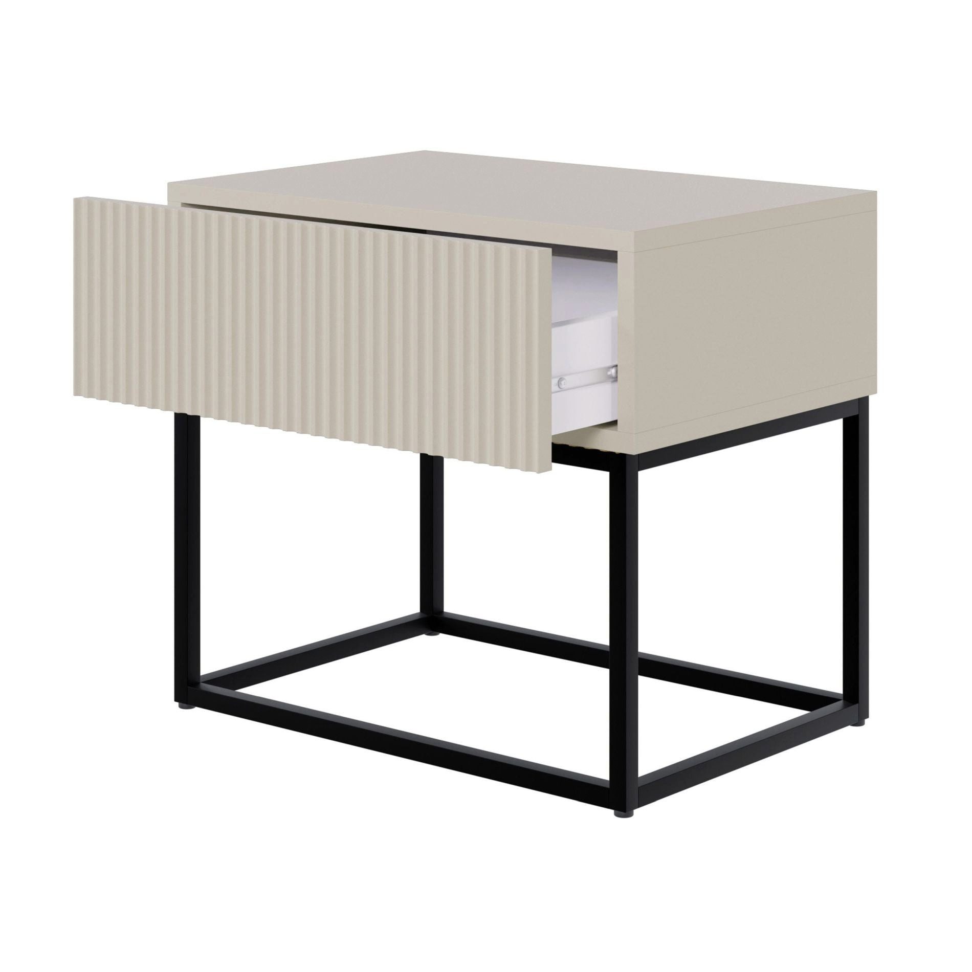 Selsey Nachttisch VELDIO, mit Schublade, gefräster Front und Metallbeinen, 50 cm