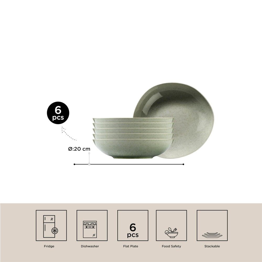 Kütahya Porselen Teller-Set Kütahya Porselen Soho Suppenteller Set 22 cm – 6tlg Grün Porzellan, Porzellan