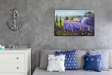 KUNSTLOFT Gemälde Lavendelzeit 90x60 cm, Leinwandbild 100% HANDGEMALT Wandbild Wohnzimmer