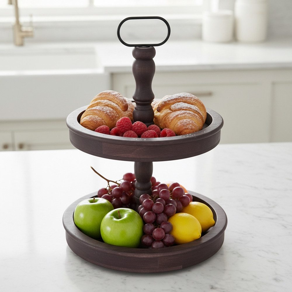 Mucola Etagere Etagere 2 Stöckig Servierplatte Standetagere Vintage Kuchenstand, Holz, (Stück, 1-tlg., 1 Etagere), Massivholz