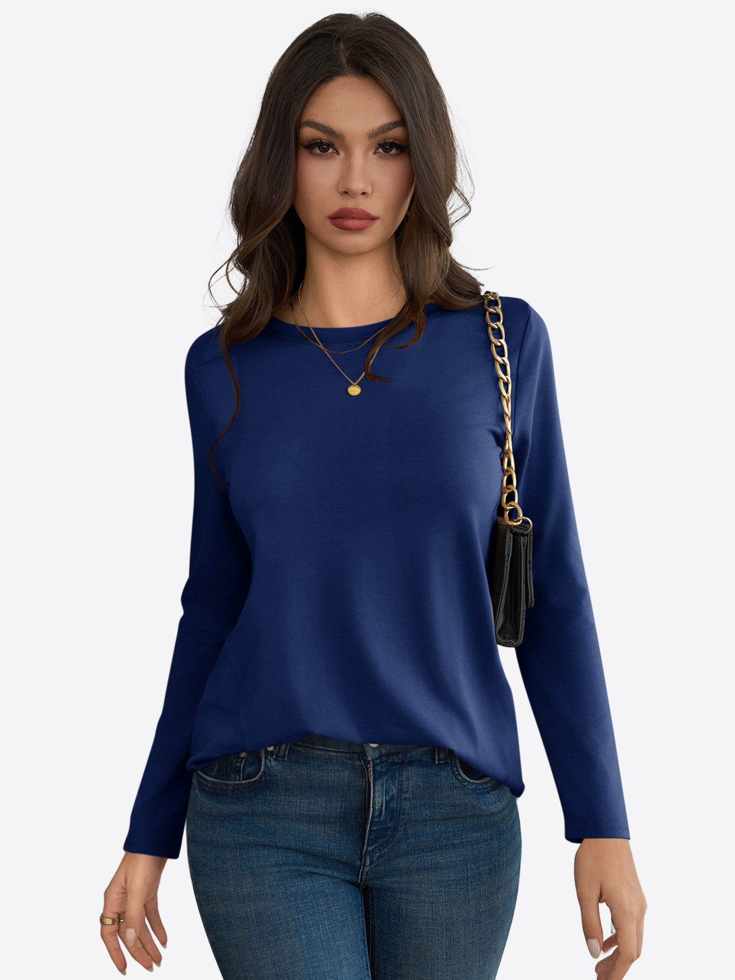 Imily Bela T-Shirt Damen Langärmliges Lässige mit Rundhal (Packung, 1-tlg., günstig online kaufen