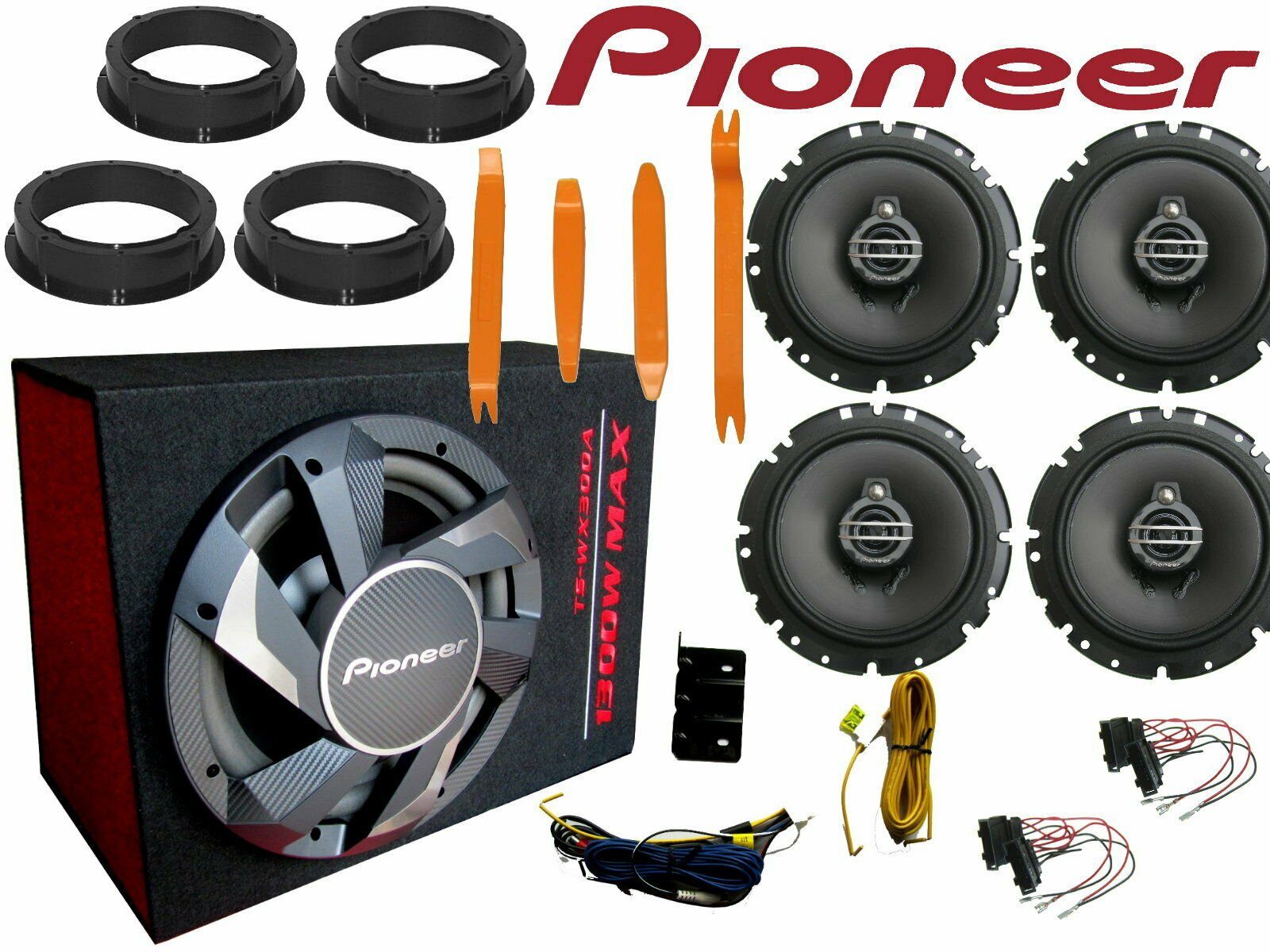 DSX Pioneer für VW Golf 4 ab 1997 Aktiv Subwoofer Set 1900 W + Hebel Auto-Lautsprecher (430 W)