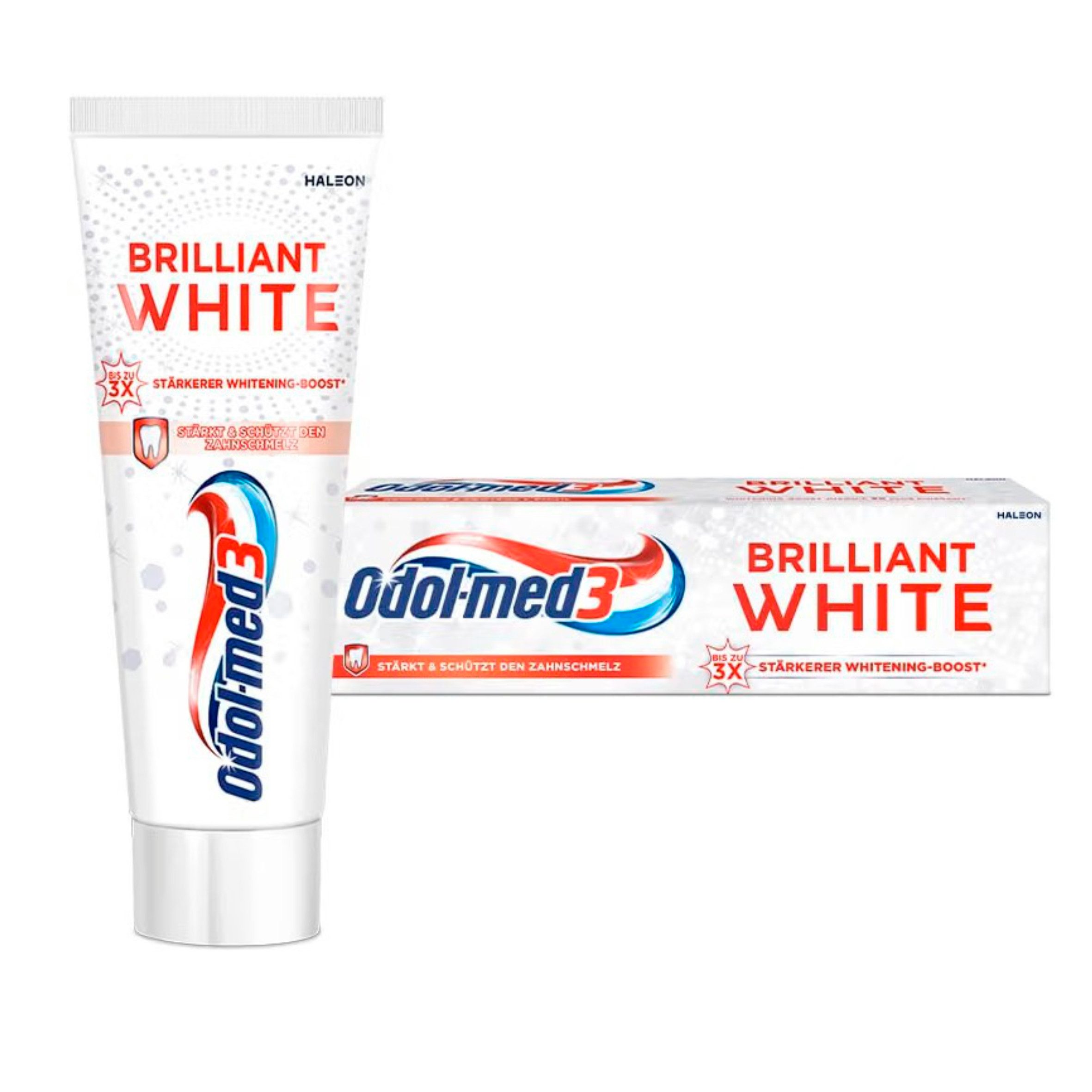 Odol Zahnpasta 1x Odol-med3 Brilliant White 75 ml, (1-St) bis zu 3x stärkerer Whitening Boost* für natürlich weiße Zähne