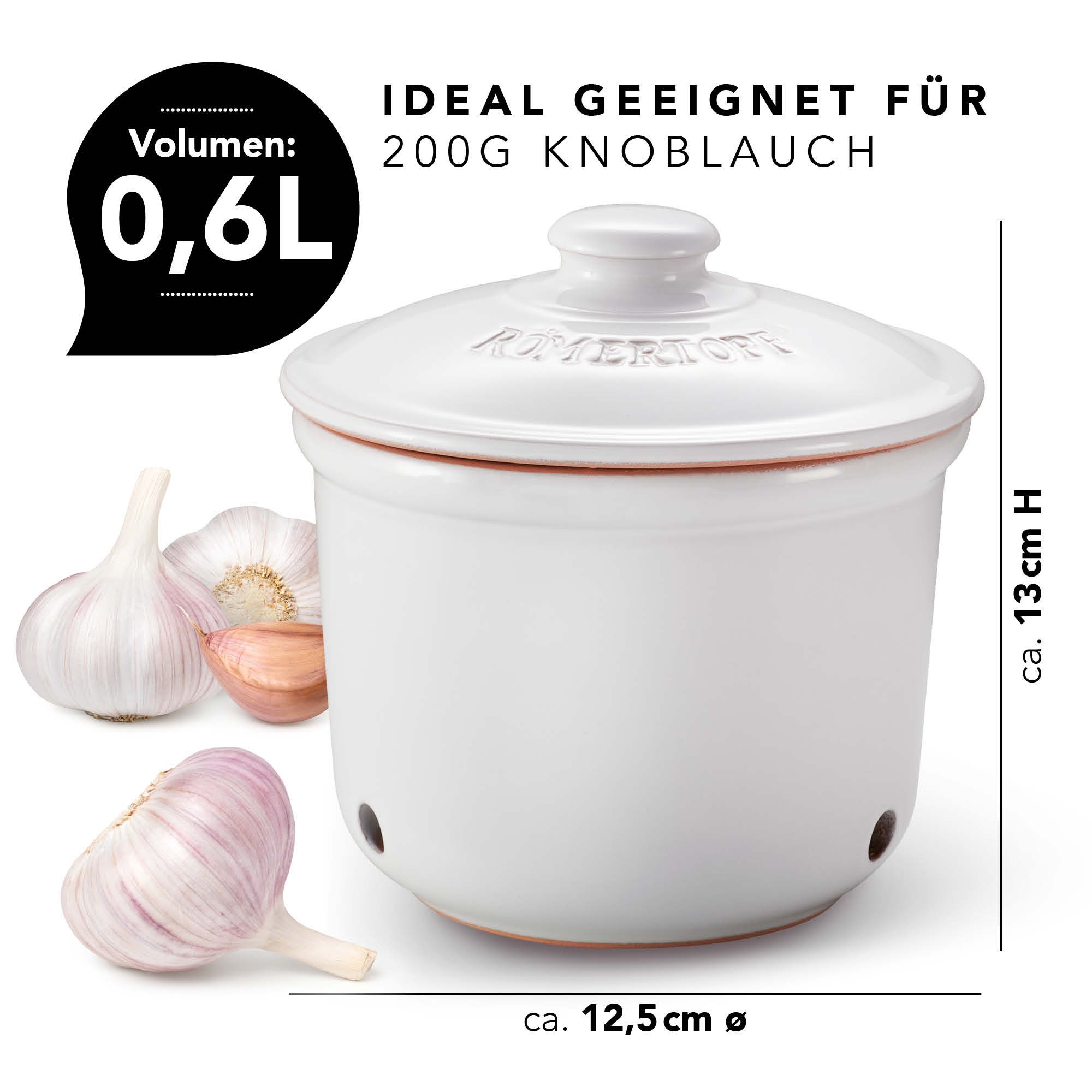 RÖMERTOPF Römertopf Frische-Topf MINI - Knoblauch Aufbewahrung 0,6 Liter Weiß, (Frischetopf & Deckel) – Bild 2 von 5
