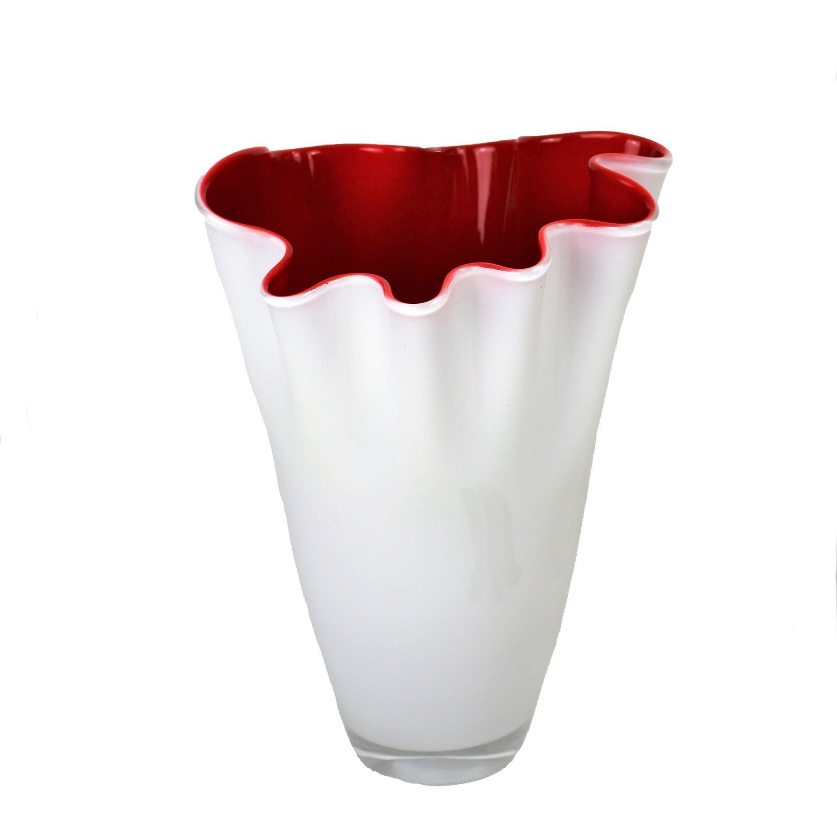Signature Home Collection Tischvase Glasvase gewellt 21 x 21 x 30 cm zweifarbig Tischvase (1 Stück, 1x Glasvase), Handgefertigt in Europa, mundgeblasene Glasvase in Premiumqualität weiß - rot