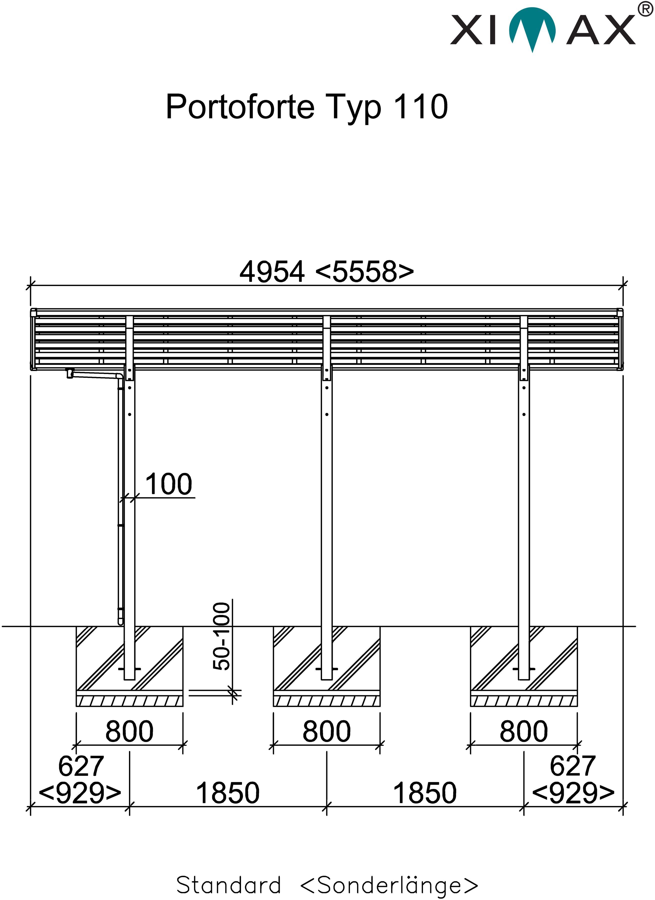 Einfahrtshöhe, 110 270x556 cm BxT: Typ Sonderlänge-mattbraun, Aluminium Portoforte 240 Ximax cm, Einzelcarport