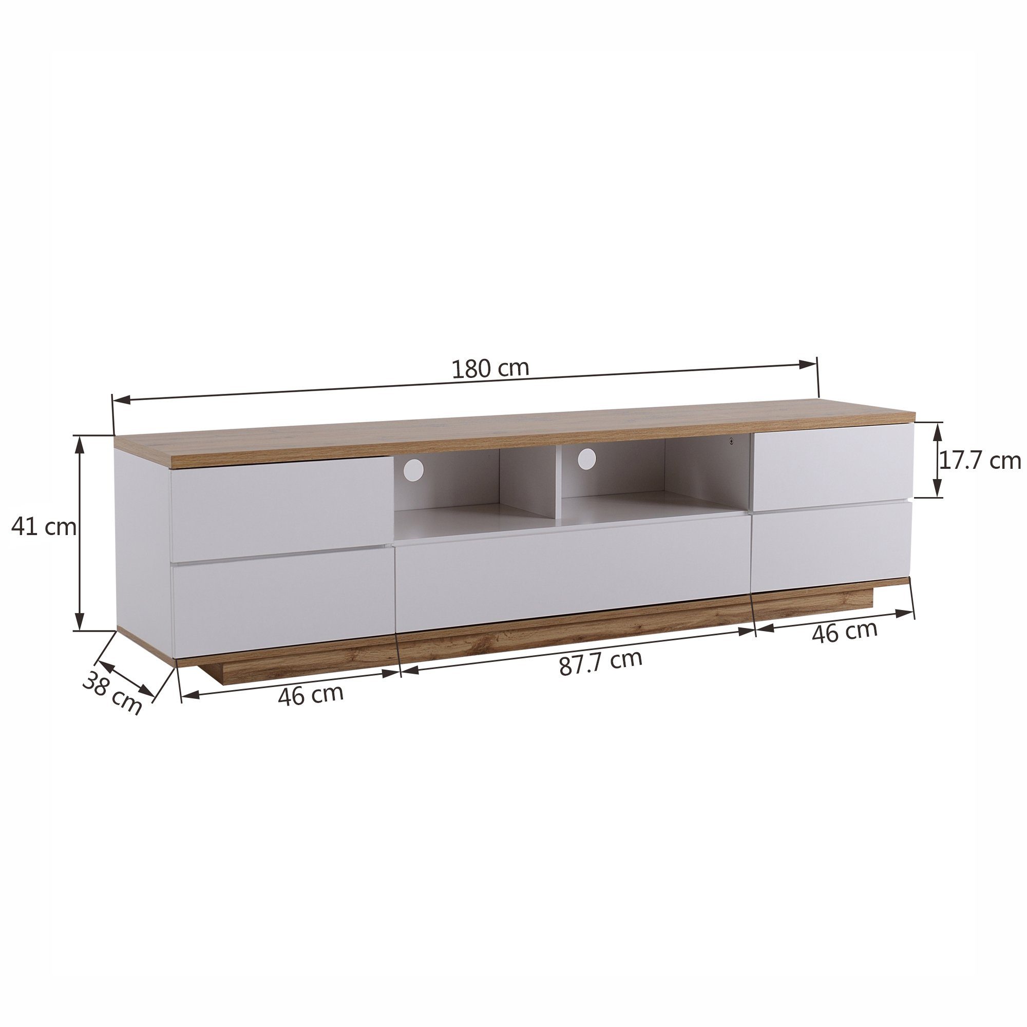 Lowboard, Weiß Hochglanz TV Schrank Fernsehtisch Fernsehschrank, Breite 180cm