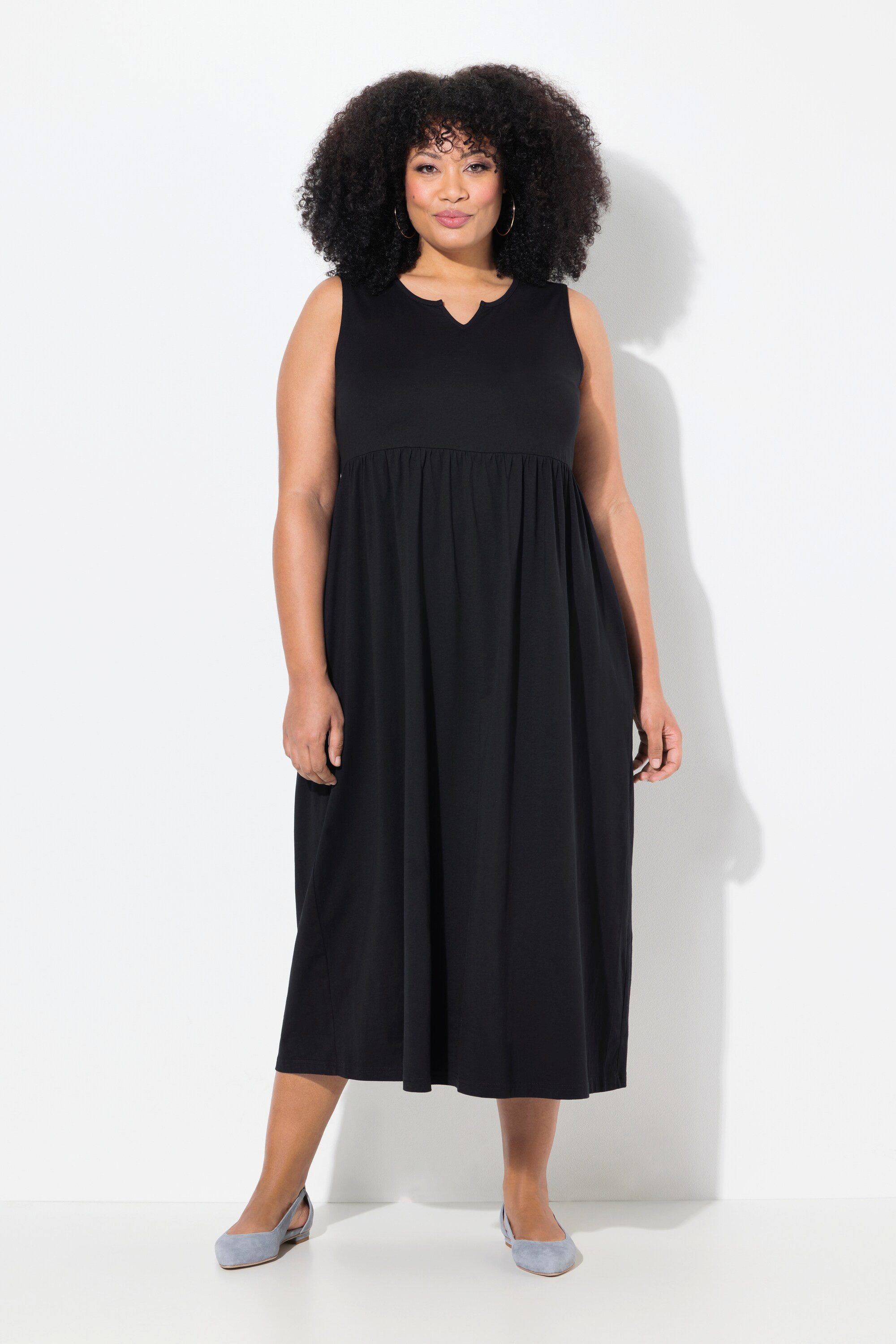 Ulla Popken Maxikleid Jerseykleid A-Linie Tunika-Ausschnitt günstig online kaufen