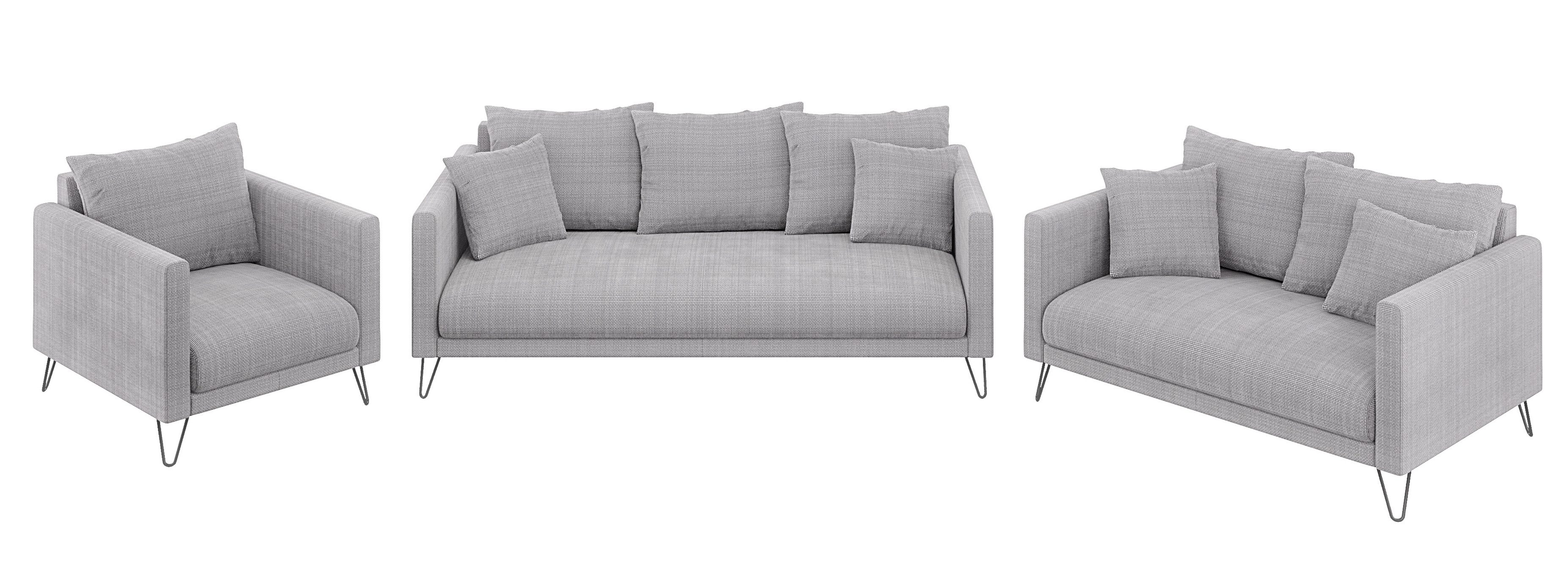 S-Style Möbel 2-Sitzer Sofa Harmony aus Chenille-Stoff mit Hohen Schwarzen Metallfüßen, mit Wellenfederung