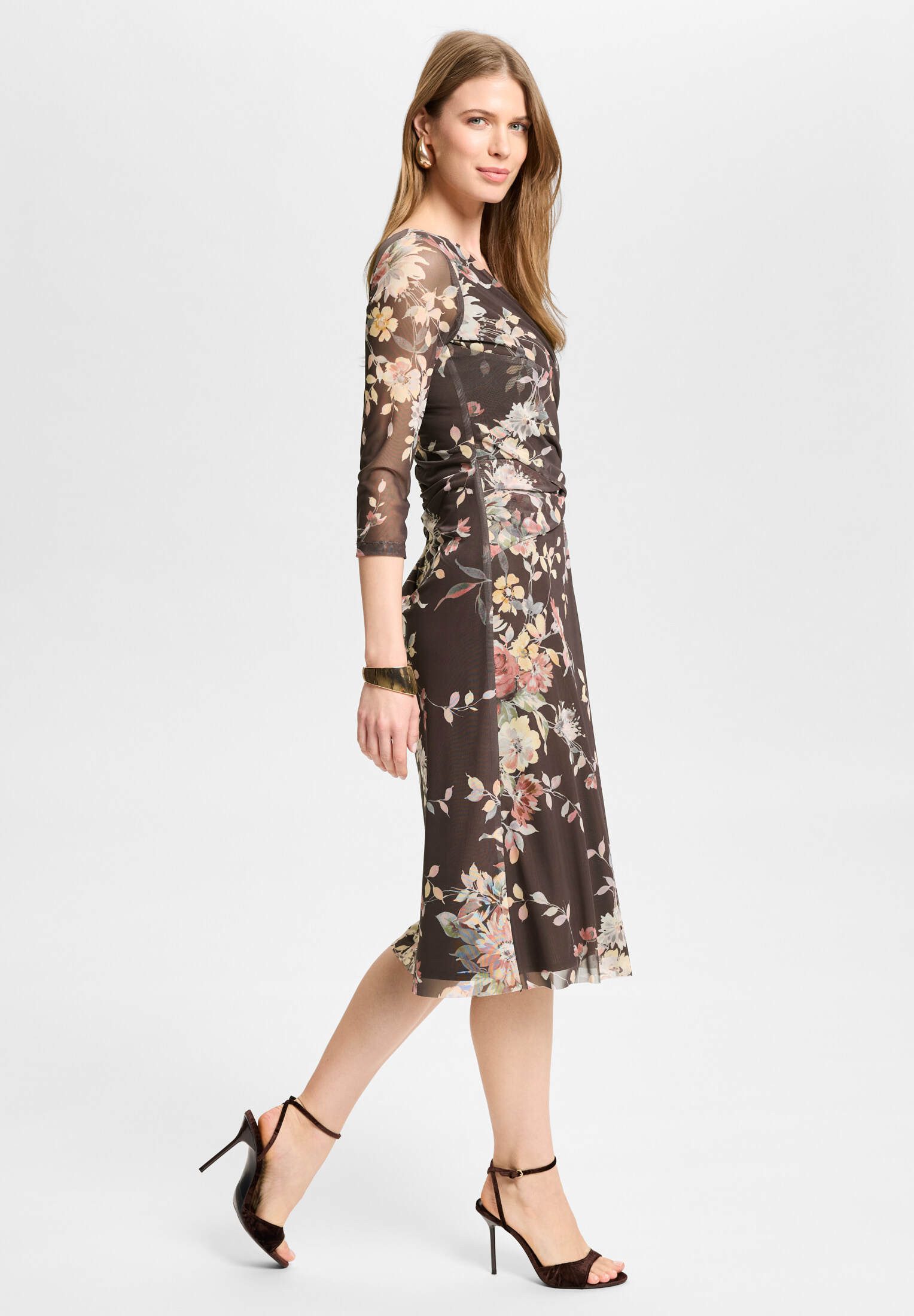 SWING Cocktailkleid - Midi Kleid aus Mesh in Wickel Optik Taillierter Schnitt mit fließendem Rockteil – Bild 5 von 5