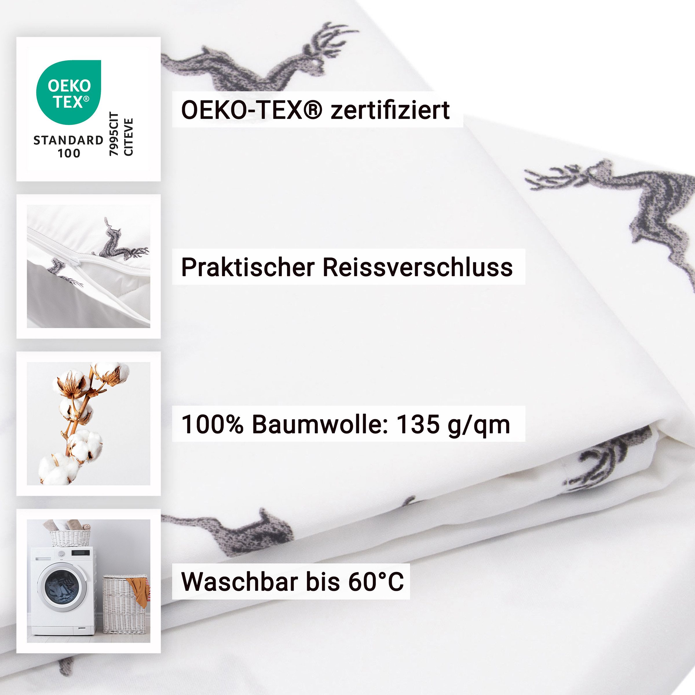 ZOLLNER Bettwäsche, Baumwolltuch, 2 teilig, 100% günstig online kaufen