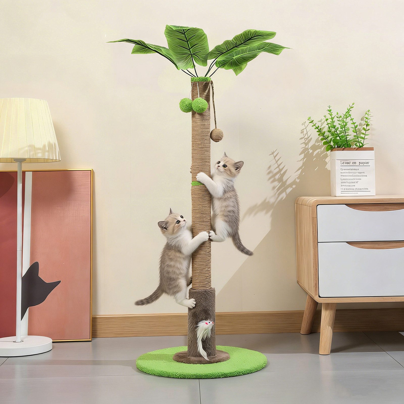 BlingBin Kratzbaum Kratzstamm für Katzen Kratzsäule aus Sisal Katze Kratz Spielzeug, stabiler Sisal Kratzsäule zum Kratzen Spielen mit Ball, 84 cm Hoch