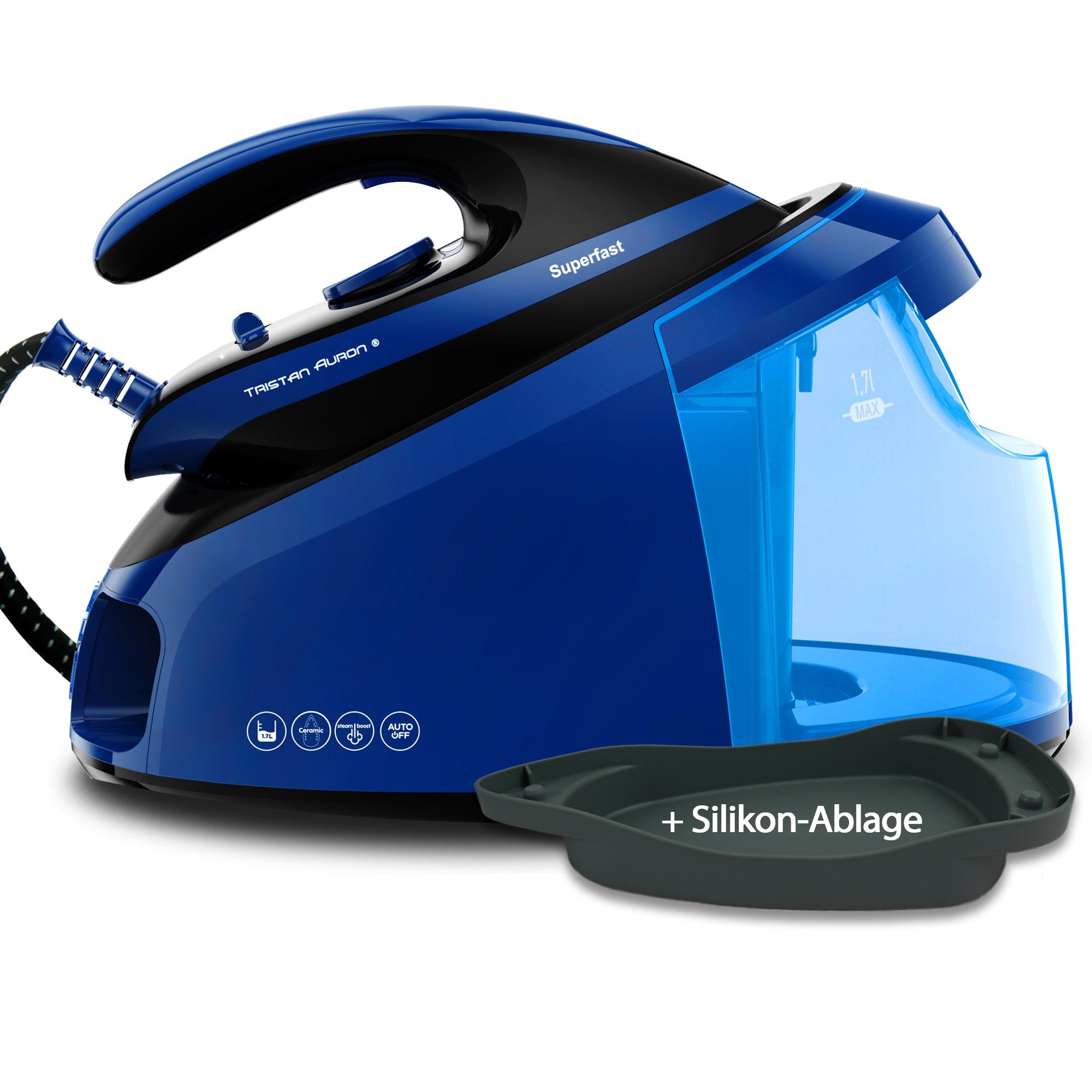 Tristan Auron Dampfbügelstation Superfast Dampfbügelstation -6.5bar -2800W -420g/Min -1,7 L Wassertank, Sicherheitsabschaltung, Vertikales Bügeln, Entkalkungsfunktion