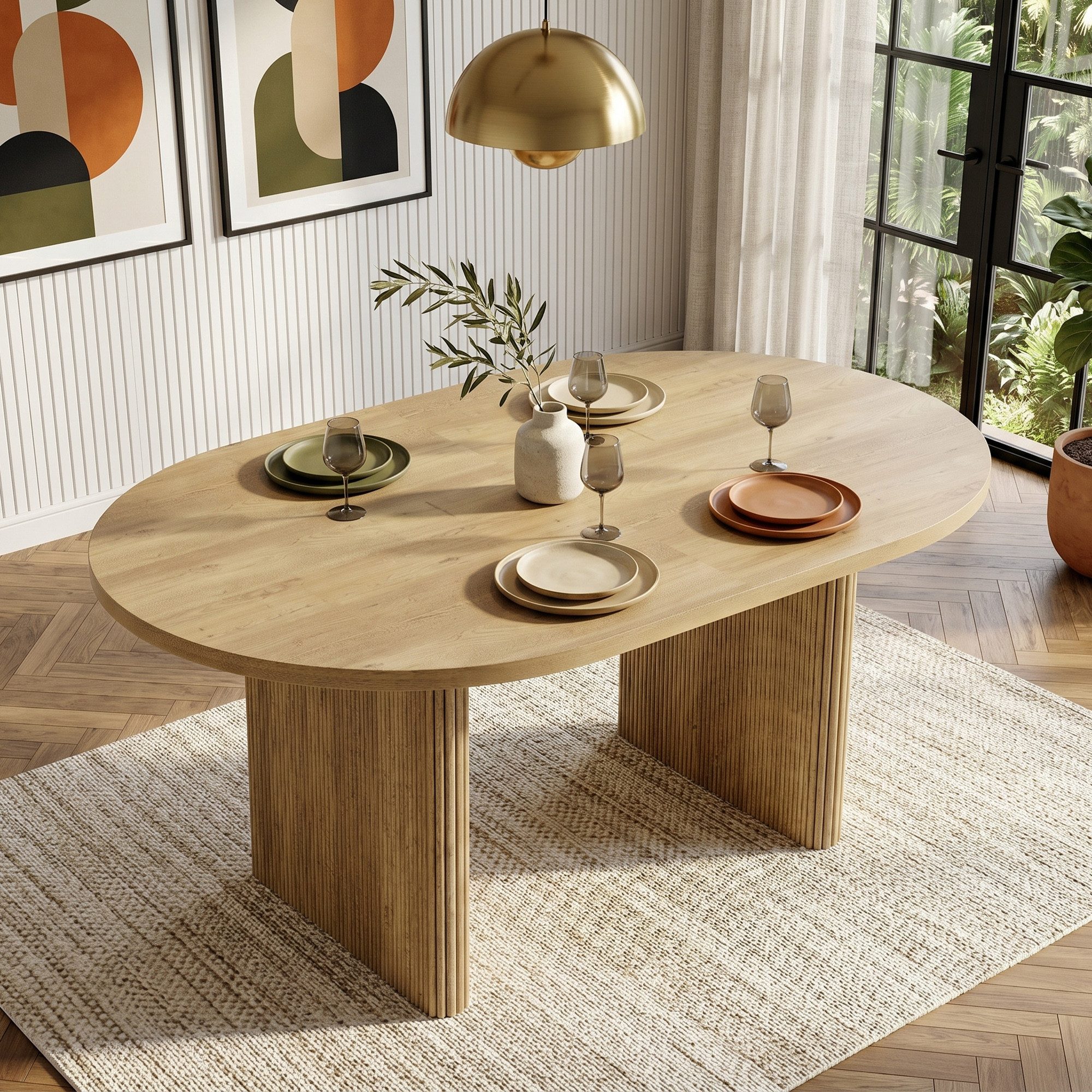 Flieks Esstisch (Länge 140-200/T90/H75 cm, 1-St., 1 Tisch), ausziehbarer Küchentisch ovaler Tisch Holzoptik, Eichenfarbe