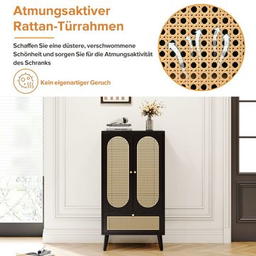 Merax Highboard mit Rattantüren und einer Schublade, Sideboard Landhausstil mit Metallgriffe, Kommode, B/H/T:60/110,5/40cm