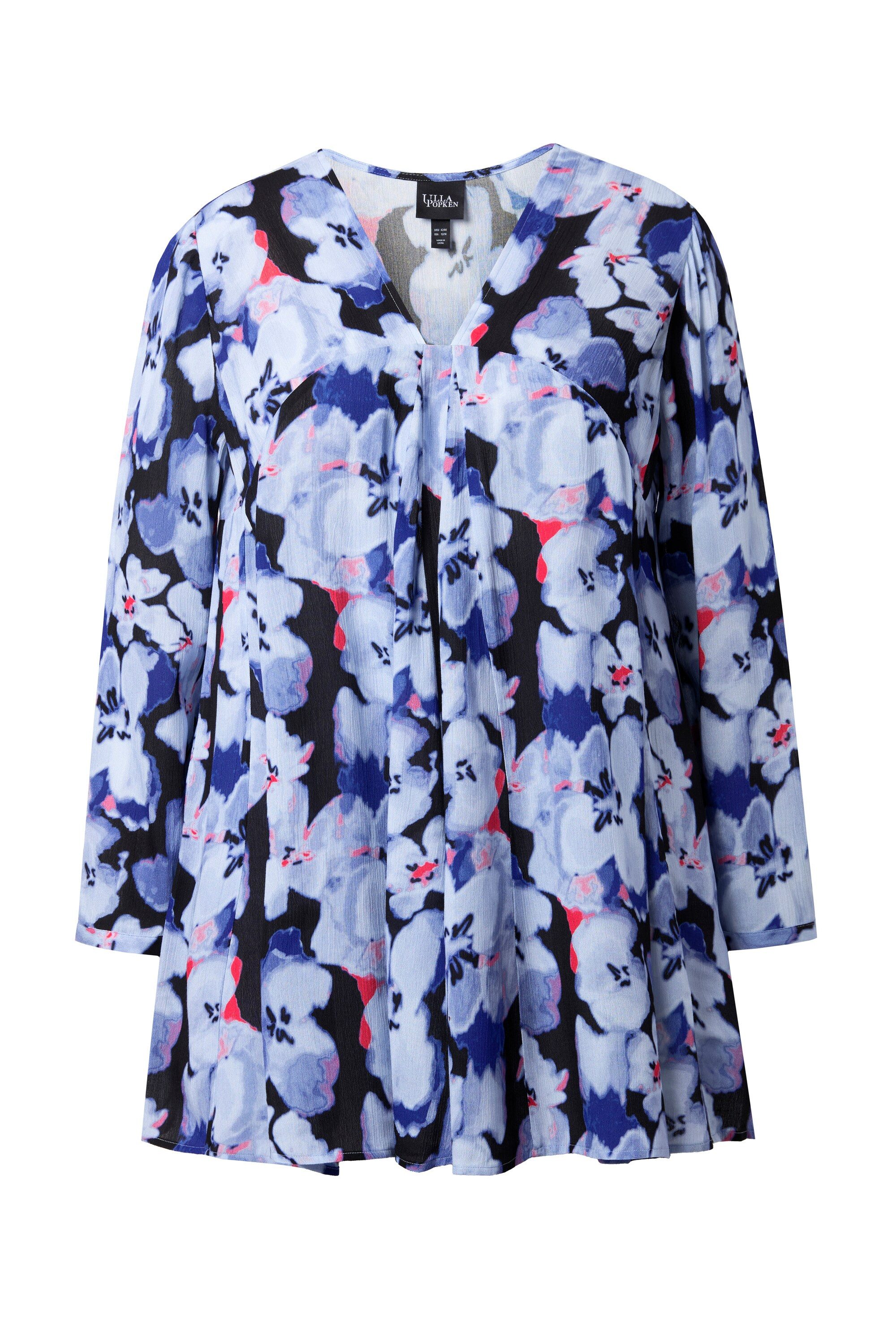 Ulla Popken Longbluse Bluse Blütenmuster Godetfalten A-Linie Langarm günstig online kaufen