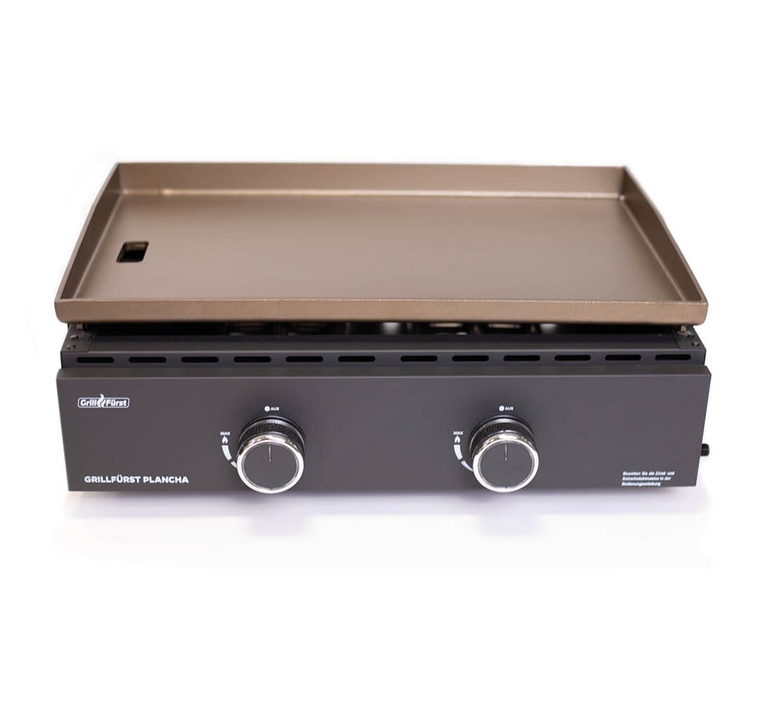 Grillfürst Camping-Gasgrill Grillfürst Plancha Grill - 2 Brenner und Edelstahl Plancha