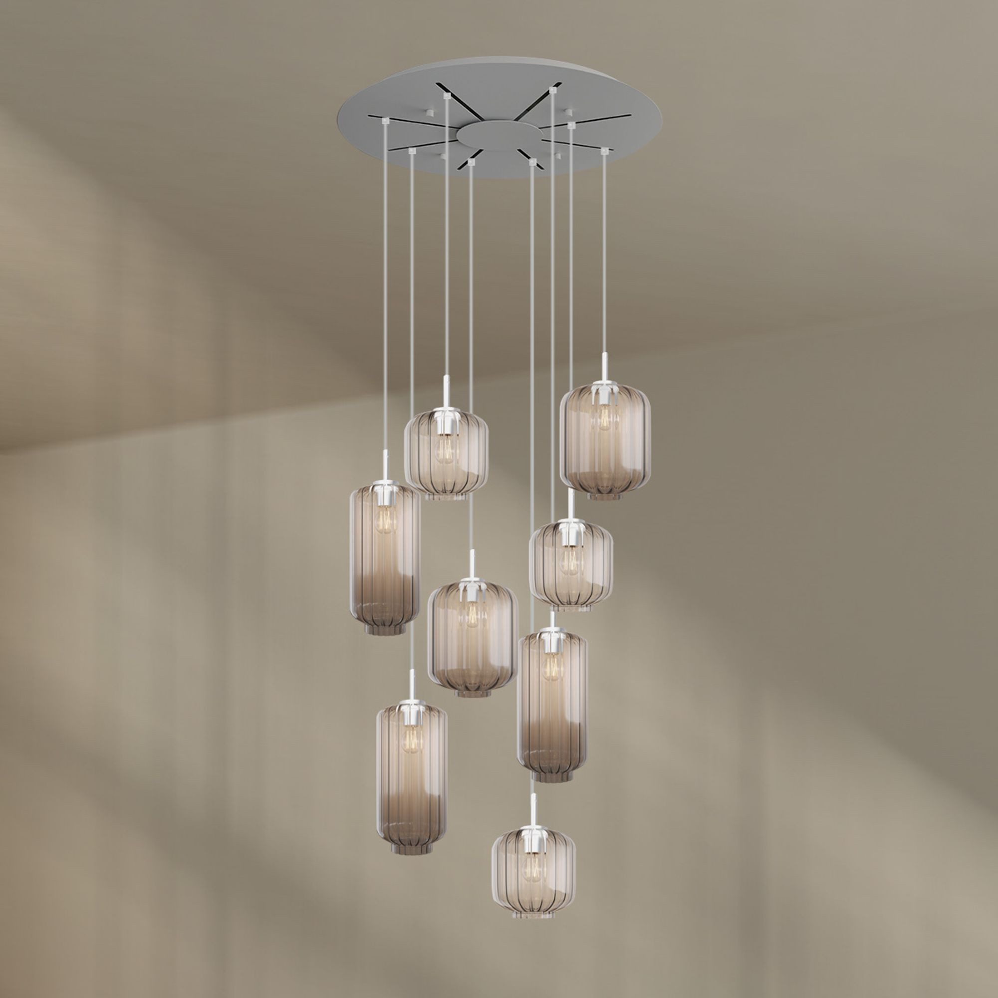 s.luce Pendelleuchte Velo Galerieleuchte 8-flg Ø80cm Baldachin Ø18/20/25cm Klar