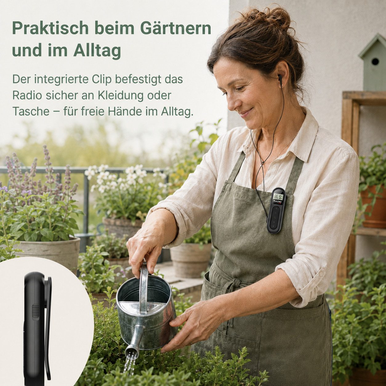 Lisabonde Mini FM Taschenradio mit Clip, Akku, USB-C & Kopfhörer Radio (Senderspeicher, FM-Tuner, Digitaler Empfang, Automatischer Sendersuchlauf, DSP-Chip, Tas – Bild 5 von 5