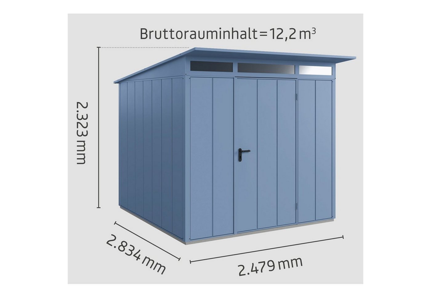 Thumbnail - Hörmann Ecostar Gerätehaus Elegant mit Pultdach (248 x 283 cm), Metall