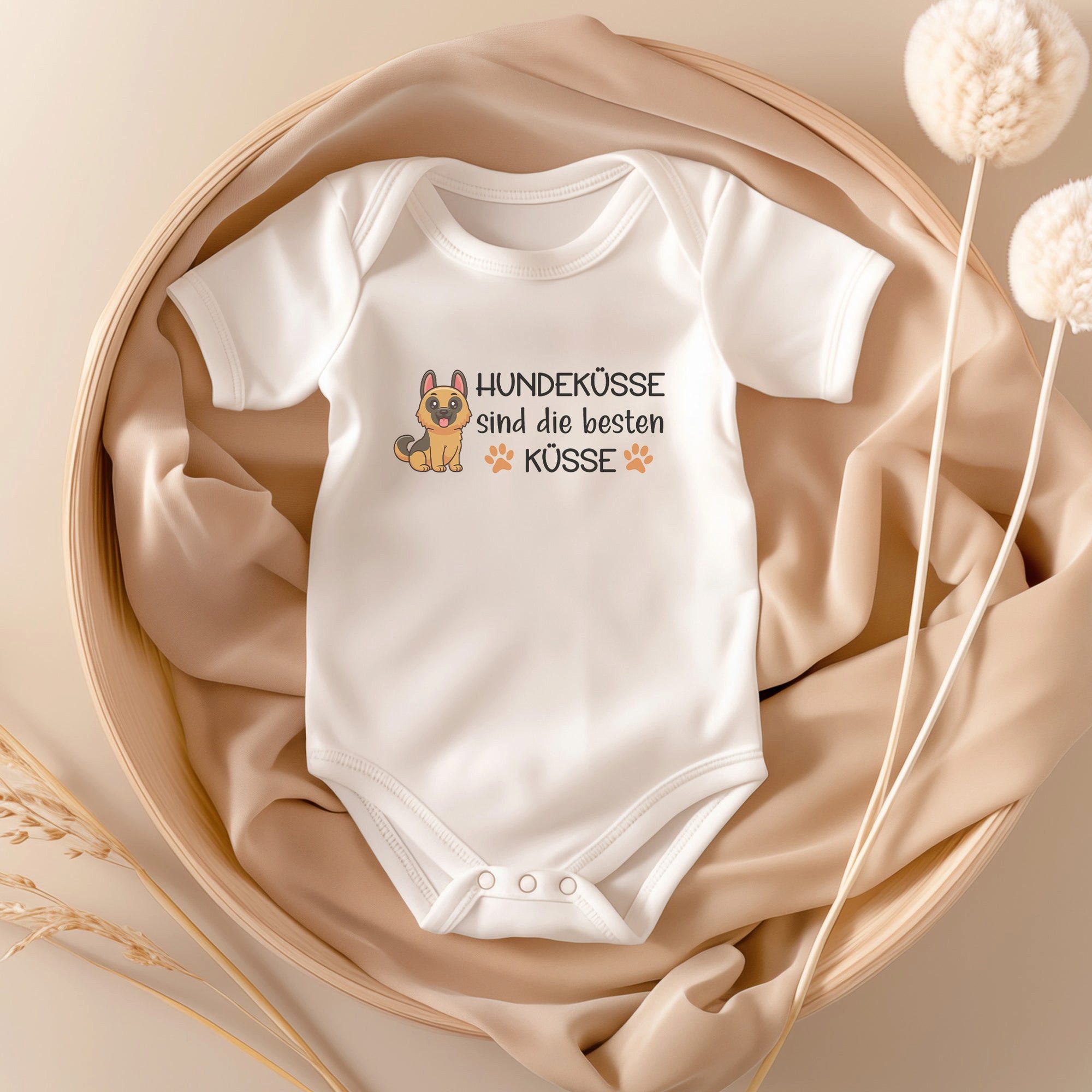 22Feels Kurzarmbody Bio Unisex Babybody Weiß Schäferhund Küsse Geschenk Geburtstag Taufe BIO-Baumwolle - In Deutschland Bedruckt - Niedlicher Print