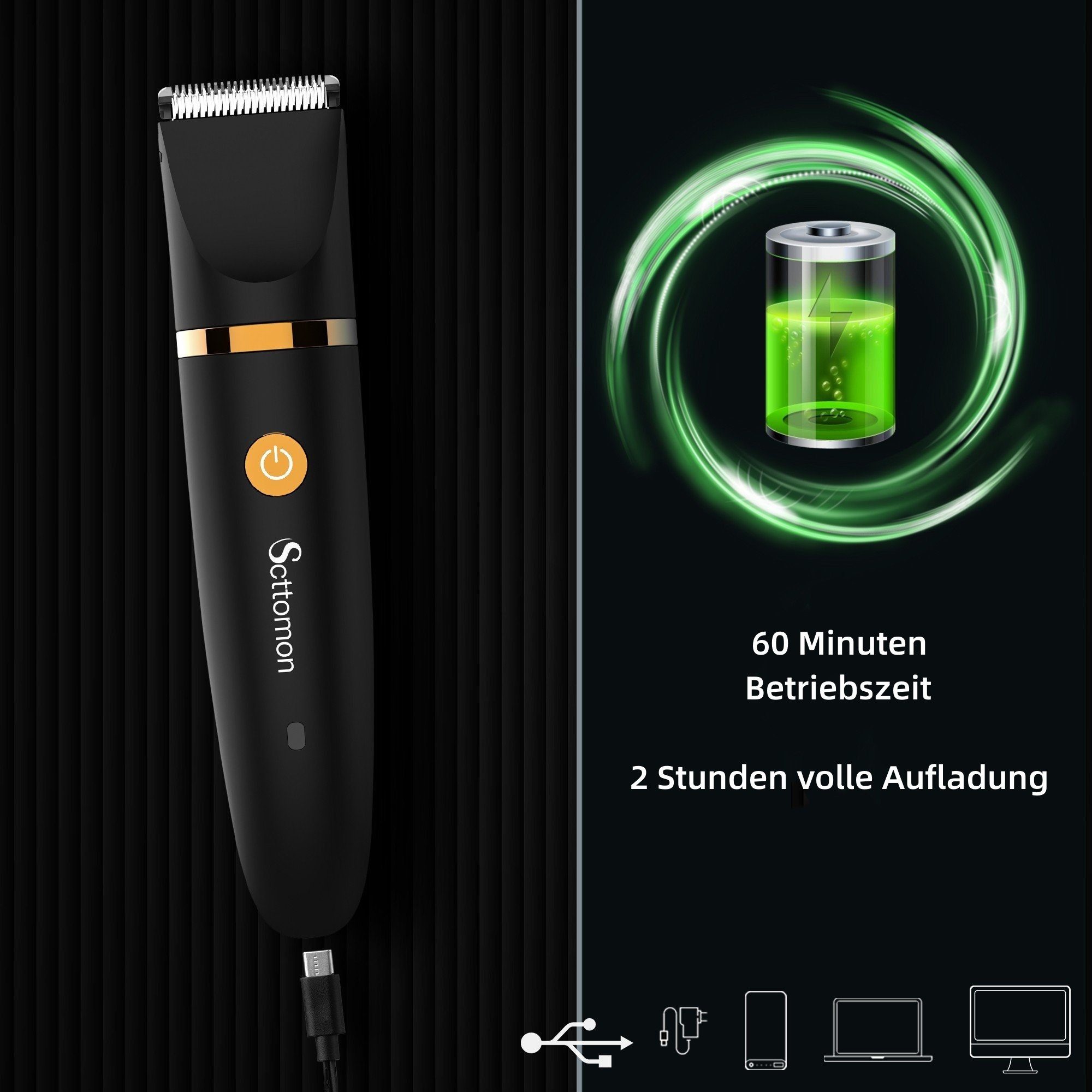 Scttomon Elektrokörperrasierer RFC-2018, Aufsätze: 1, Bartschneider, Nasenhaartrimmer, 3 in 1 – Bild 5 von 5